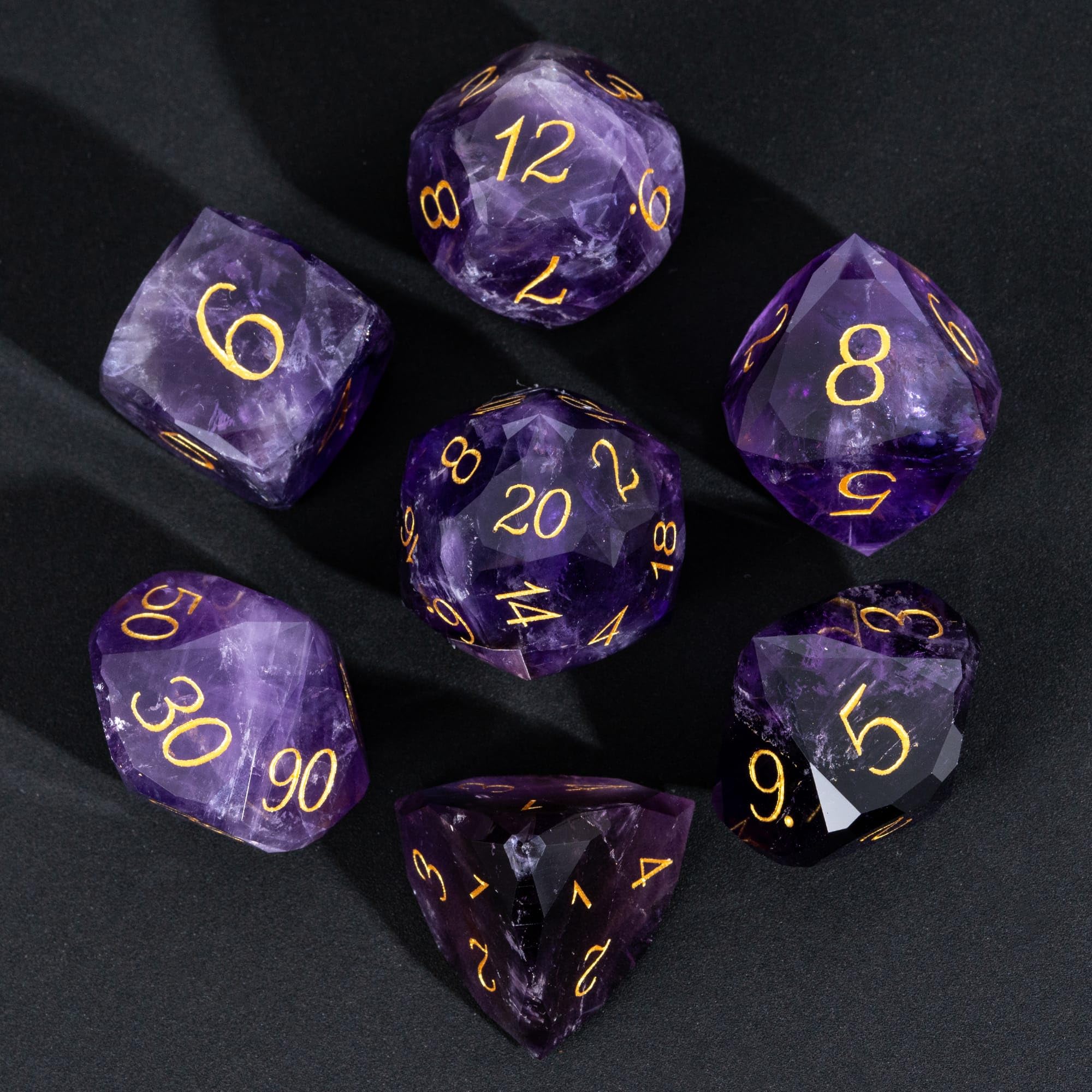 UDIXI 7PCS Stone DND Dice Set, MultiFaceted Diamond-Cut Gemstone Dice Set with Leather Gift Box for D&D Role Playing Games and Tabletop Games(Amethyst)