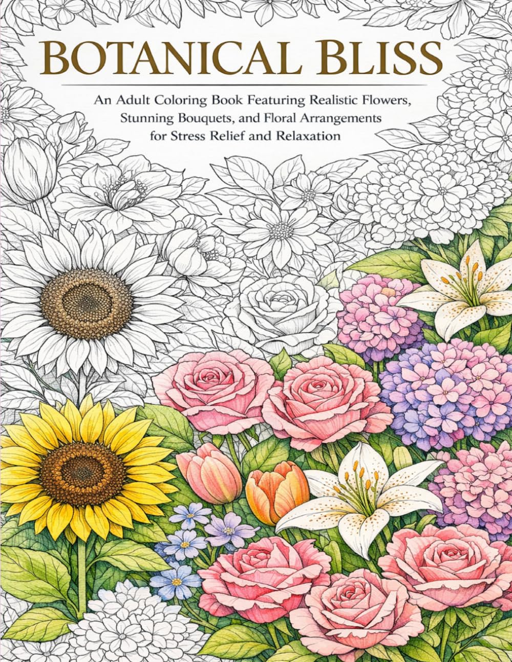 Botanical Bliss: An Adult Coloring Book Featuring Realistic Flowers, Stunning Bouquets, and Floral Arrangements for Stress Relief and Relaxation
