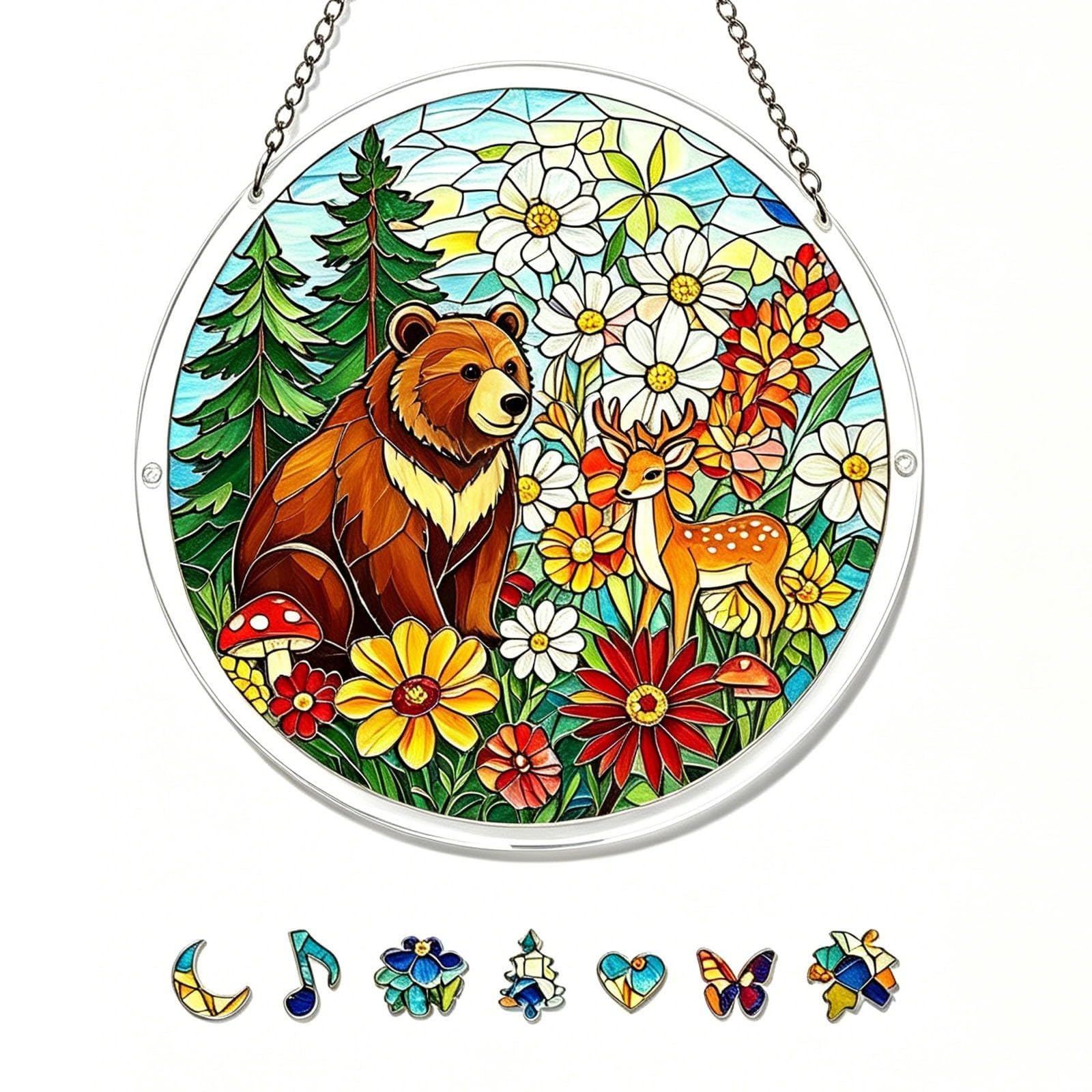 83 Pieces Hanging Acrylic Suncatcher Puzzle,DIY Acrylic Jigsaw Puzzle for Adults, 2mm Transparency Acrylic, Acrylic Suncatcher Puzzles for Doors Garden Window (Bear and Deer, 7 Inches) — image 1