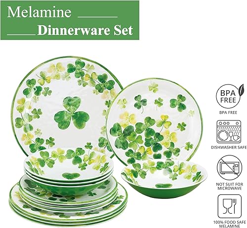 Miniatura 10 de UP ware - Juego de vajilla de melamina de 12 piezas, incluye platos llanos, platos de ensalada, cuencos, servicio para 4 (Hola Pascua)