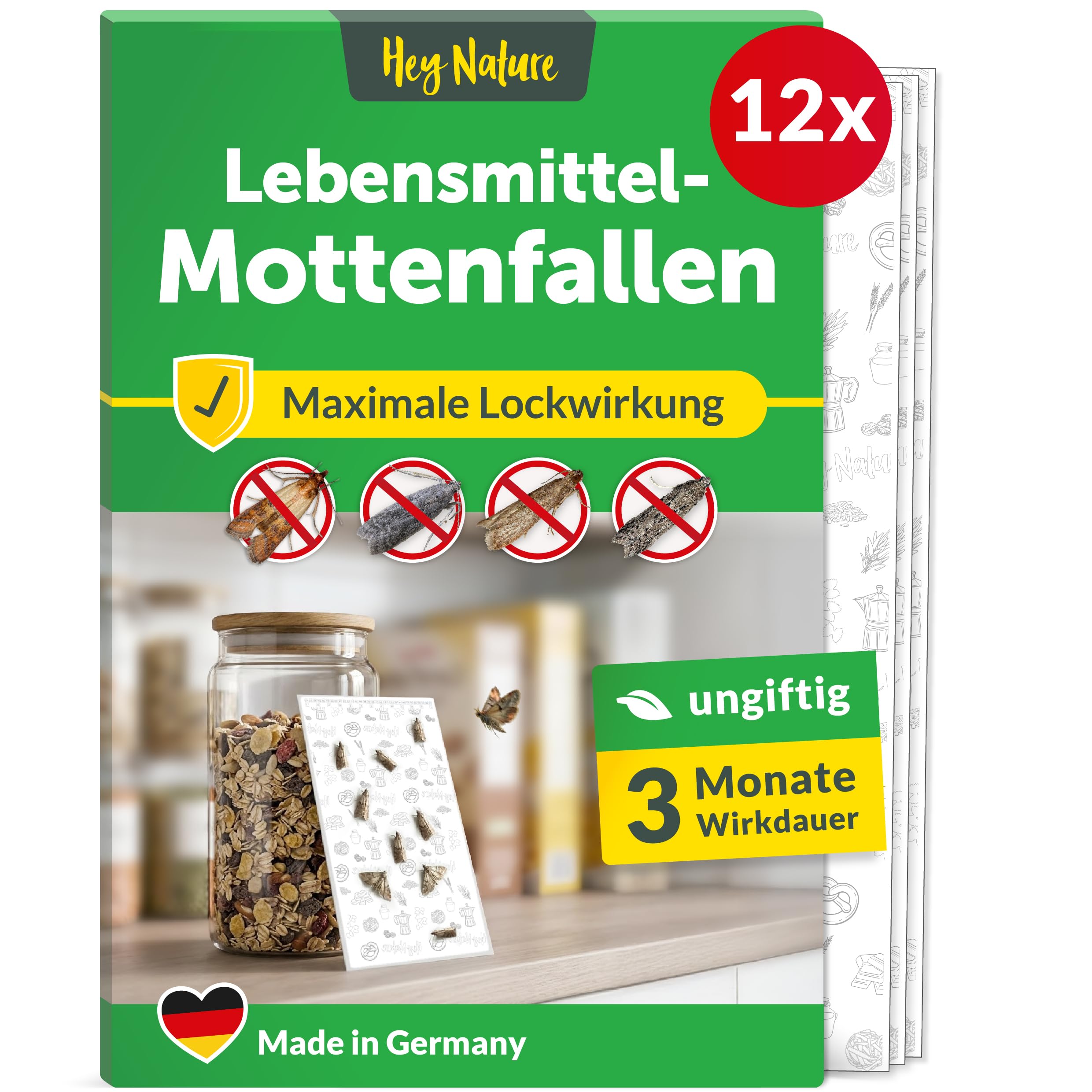 Hey Nature Men's Pantry Moth Traps, 12 Pieces, Food Moth Trap, Non-Toxic Moth Catcher With No Insecticides, Pheromone Moth Traps With Maximum Effect To Identify Infestation, Monitoring Trap Against Moths