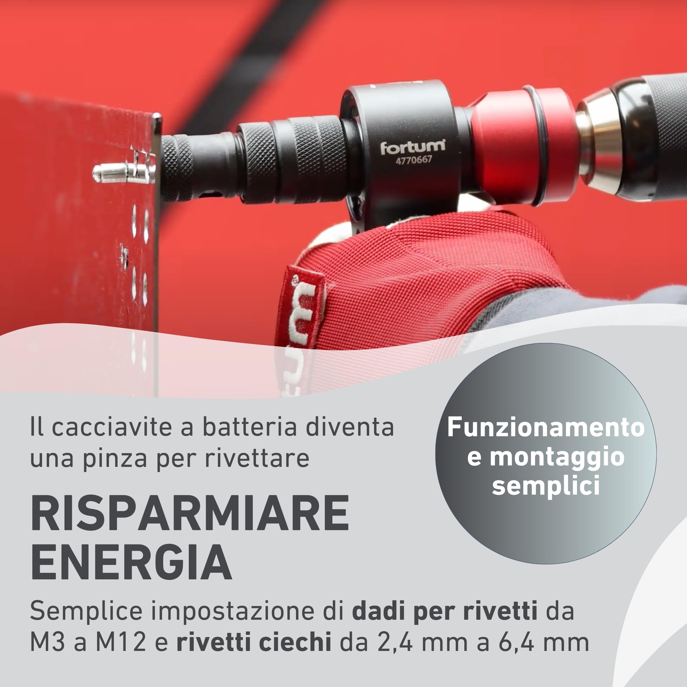 Rivettatrice 2-in-1 per avvitatrice a batteria e trapano - Rivetti ciechi 2,4-6,4mm inserti M3-M12 alluminio acciaio inox