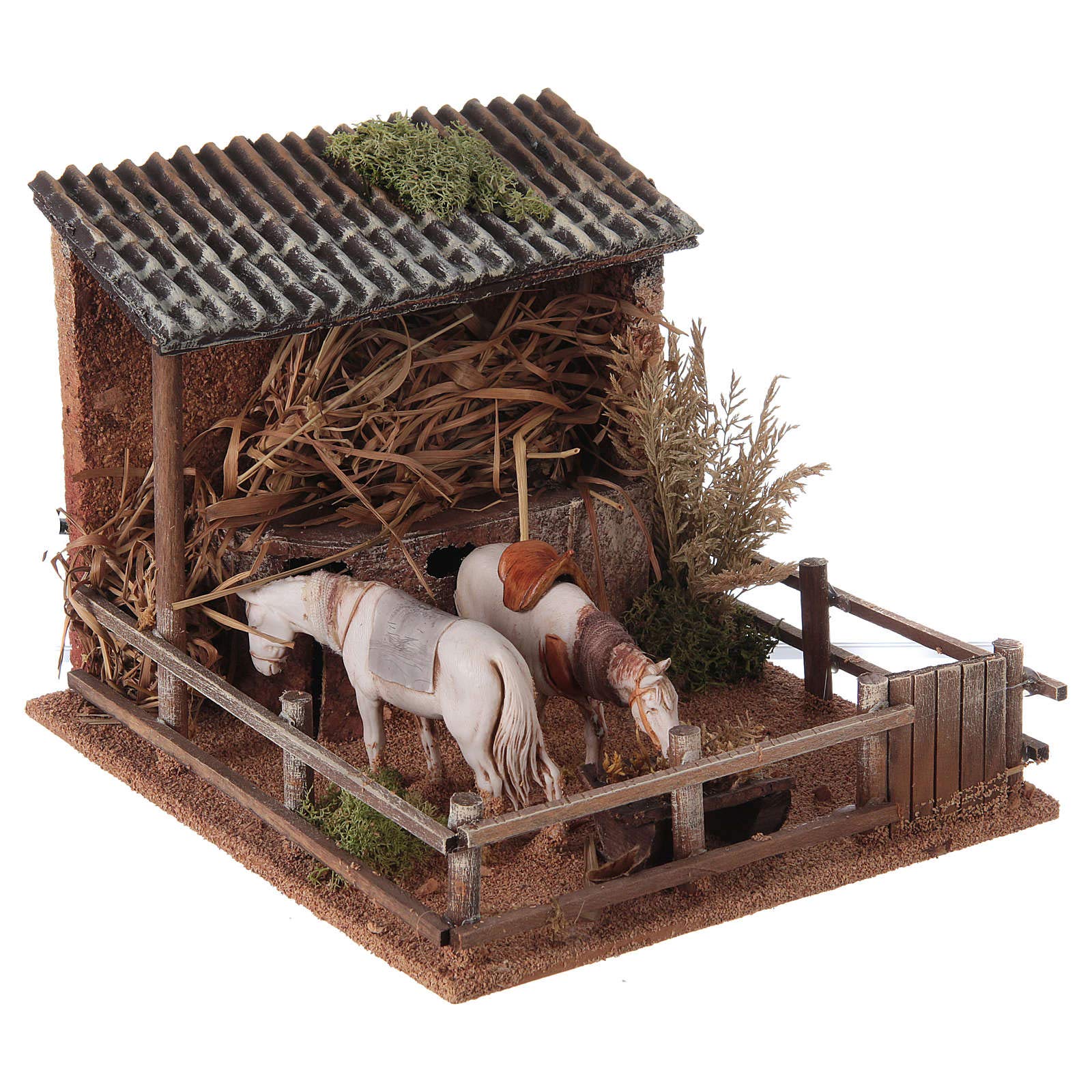 Holyart Ruchome figurki do szopki: Stajnia z końmi w ruchu 15x23x20 cm