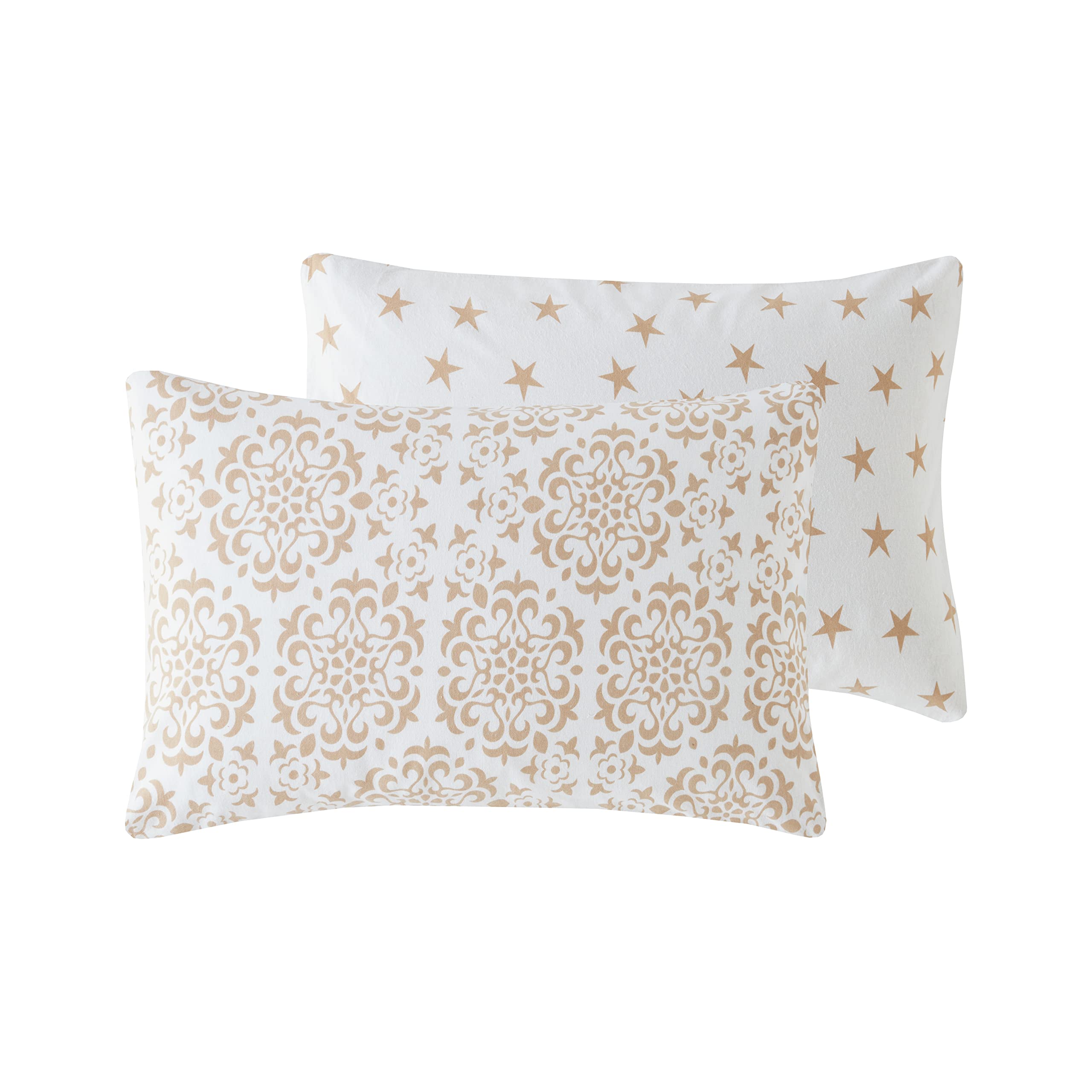 Ed Mocha Stars Flannelette Printed Duvet Cover Set | 100% Brushed Cotton Flannel Fleece | Reversible Bedding Quilt With Pillowcases (, Extra Housewife Pillowcase Pair)