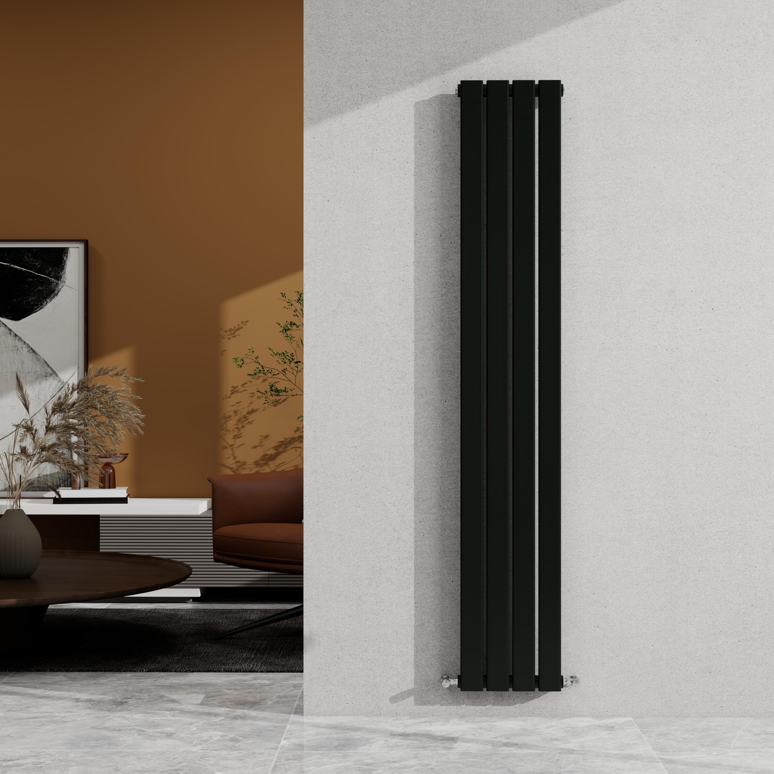 SKY Bathroom 1600×272mm Black Vertical Designer Radiator Single Panel Modern Central Heating Flat Panel Rad 1872 BTU