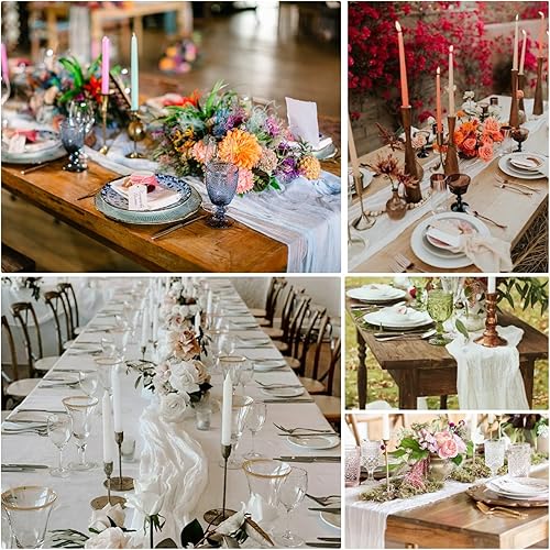 Miniatura 5 de Paquete de 8 caminos de mesa de gasa blanca de 35 x 120 pulgadas, camino de mesa bohemio para boda, novia, baby shower, otoño, fiesta de cumpleaños,