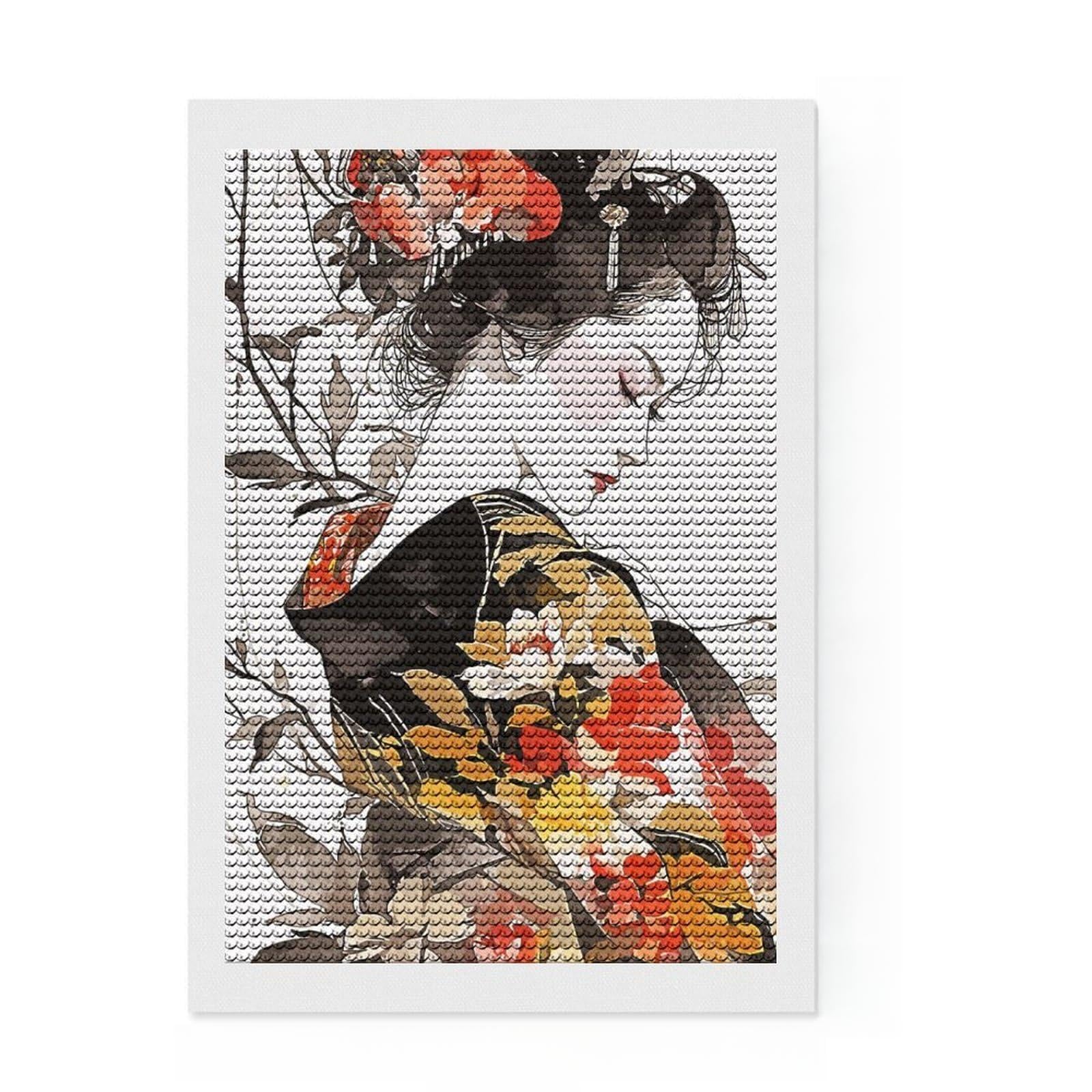 Junmoney Geisha Abstract Diamond Art Canvas 8"x12", Easy to Follow Symbols, Finish and Display, Fun Craft Experience, Aesthetic Room Decor
