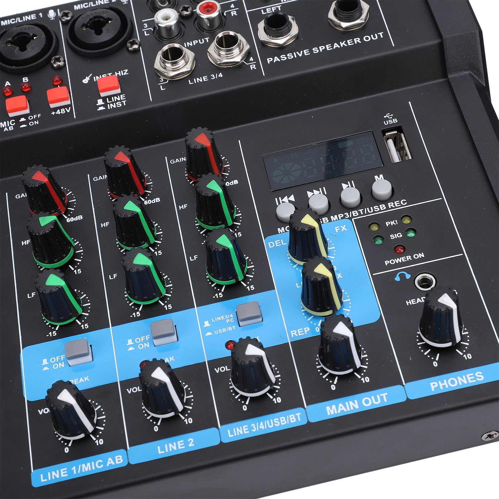 Consola de Mezcla USB con Micrófono BT, Mezclador de Sonido para Karaoke, Memoria USB de 6 Canales, Minimezclador de Audio para DJ para Grabación en Vivo de PC