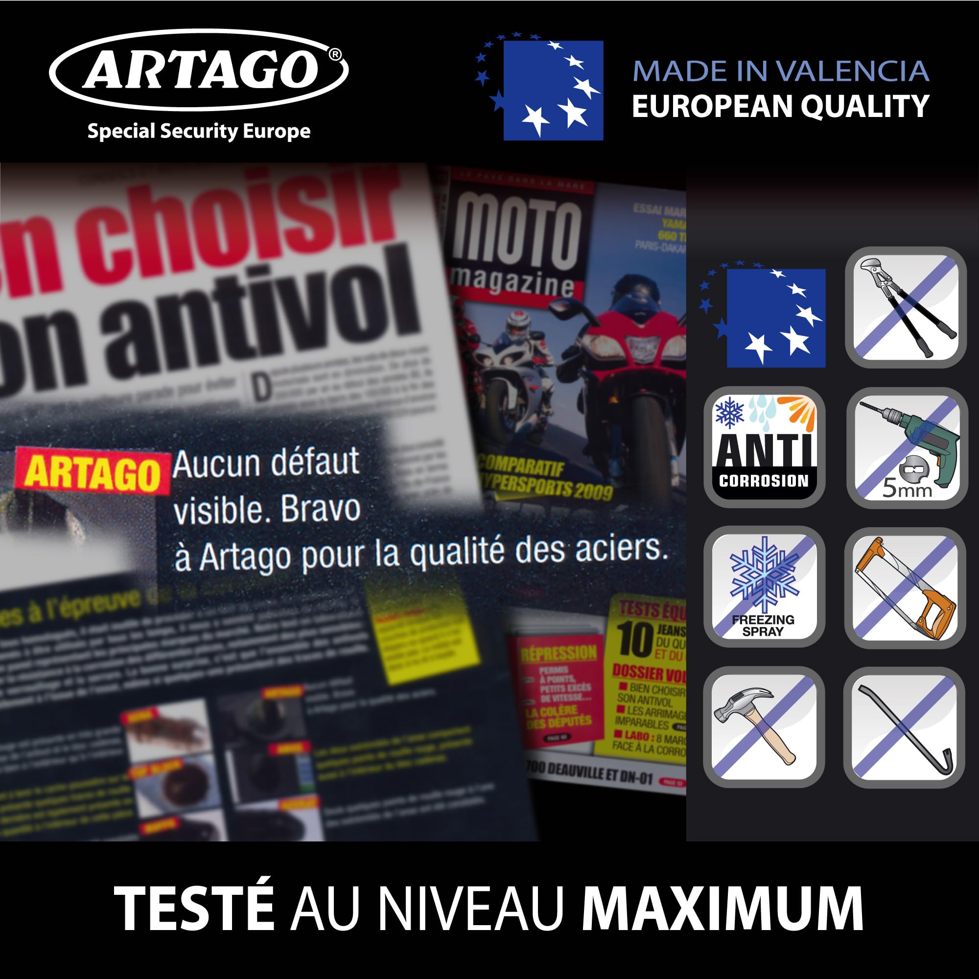 Artago 68T/B Cadenas de Sécurité Maximale ø15mm, BUNKER SELECTION, Homologué Sold Secure Gold, Monobloc, Serrure à Clé Haute Sécurité, Compatible avec Porte Extérieure, Chaîne grande, Conteneur