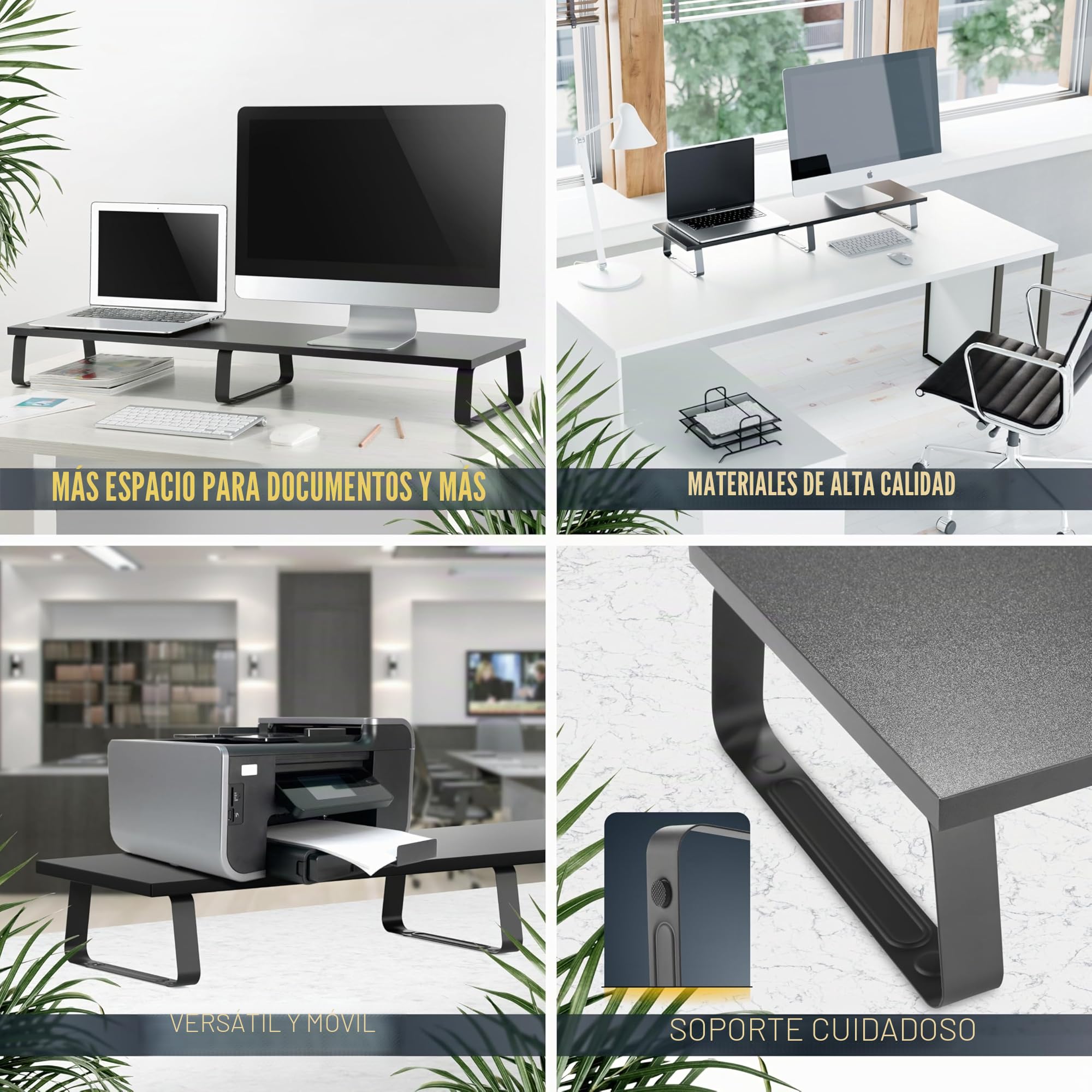 RICOO Soporte monitor mesa Elevador para pantallas PC 100 x 26 x 12 cm Negro