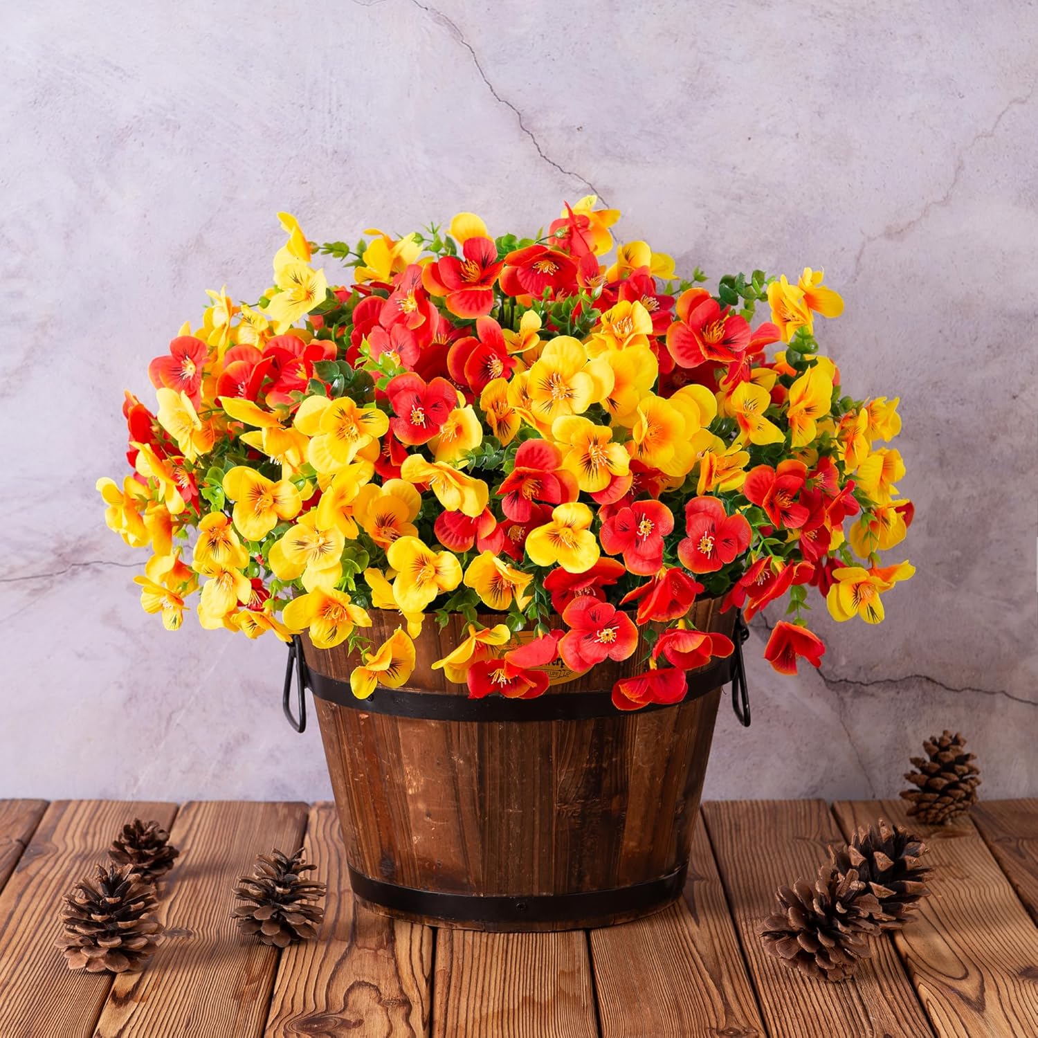 Ivydale Artificial Pansies Faux Flowers Plants for Outdoor Decoration, 12 Bundles Fake Pansy for Outside UV Resistant Silk Flowers Bouquets with Eucalyptus for Planter Front Door Porch Patio Yard - Image 9