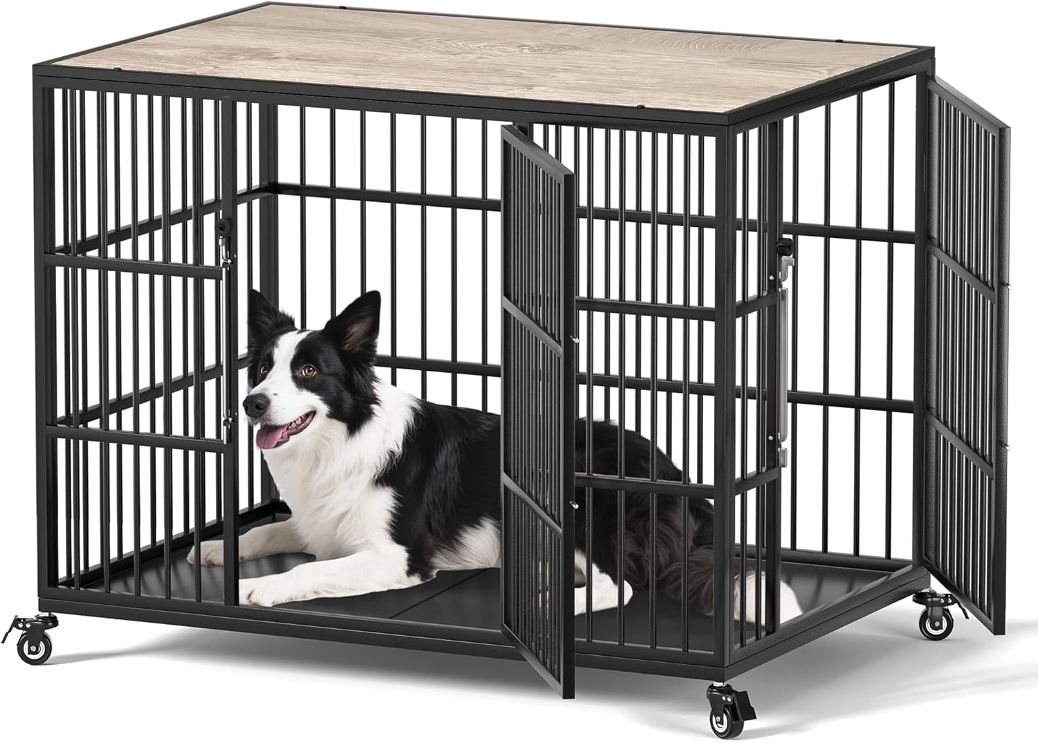 VERIFURTY 42 Inch Heavy Duty Dog Crate Furniture with Self-Locking Latch for Medium and Large Dogs, Escape-Proof Dog Kennel Furniture Indoor, Decorative Pet Cage End Table, Grey
