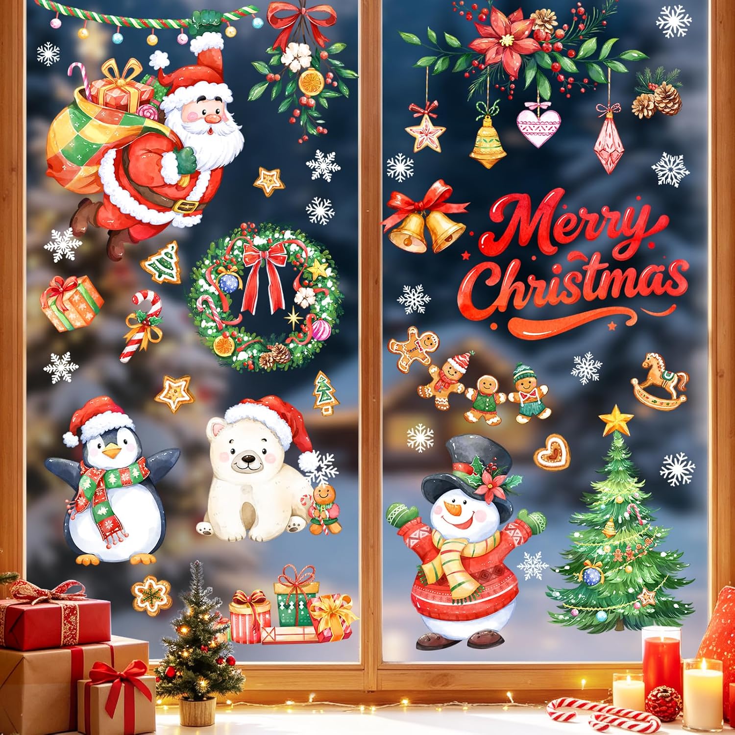 Merry Christmas Window Clings Santa Claus Snowman Snowflake Window Decals image 3