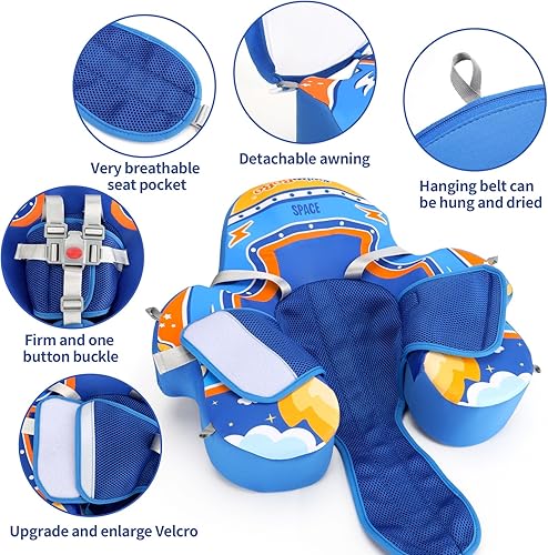 Miniatura 6 de Swimbobo - Flotadores para piscina con toldo no inflable, material de tela suave y agradable a la piel, flotador de natación infantil para niños y