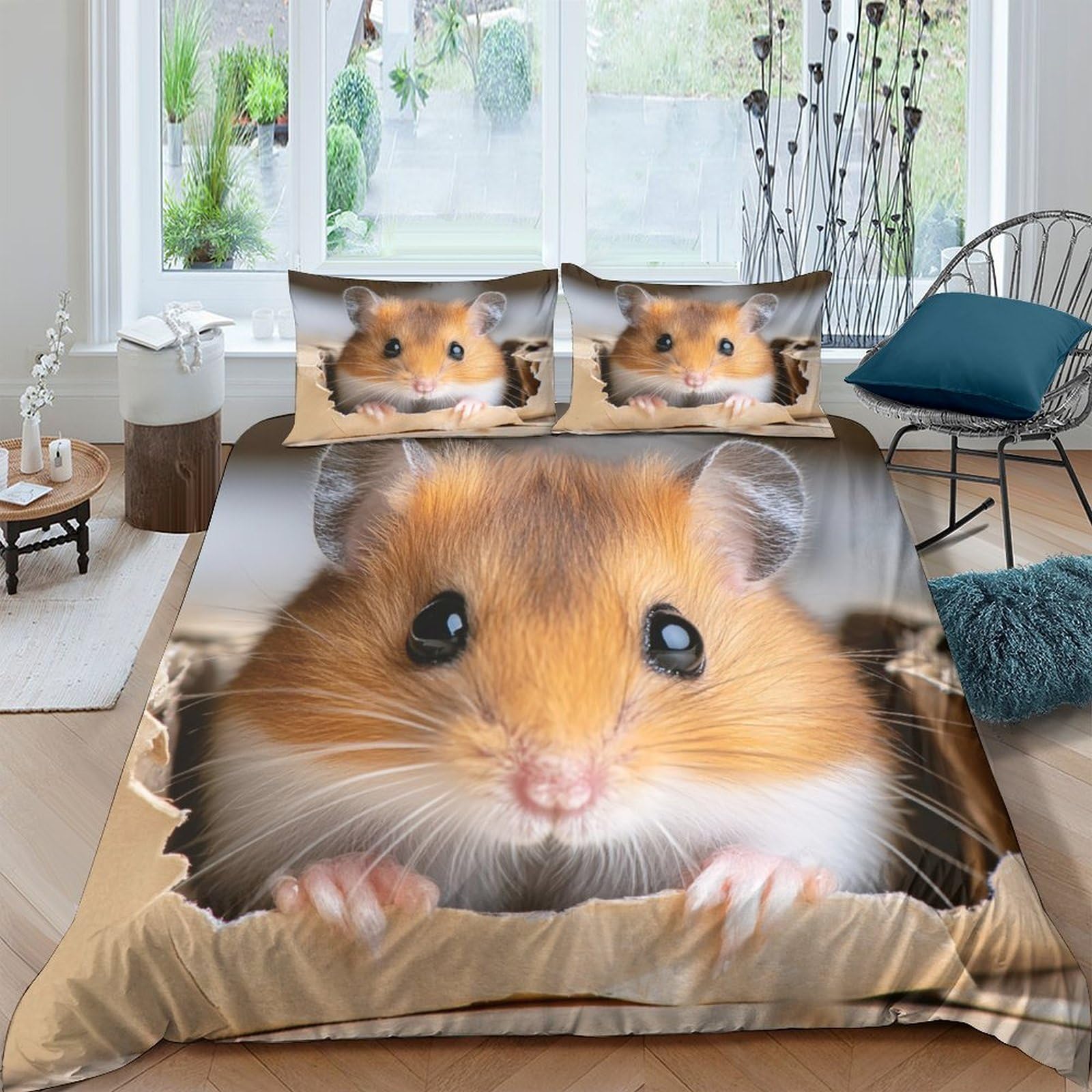 Ctjqhvkz Style-7 3D Printed Hamster Fitted Sheet Microfiber Soft Breathable Animal Face Bed Cover For Bedroom Dorm Room Decor Single（135X200cm）