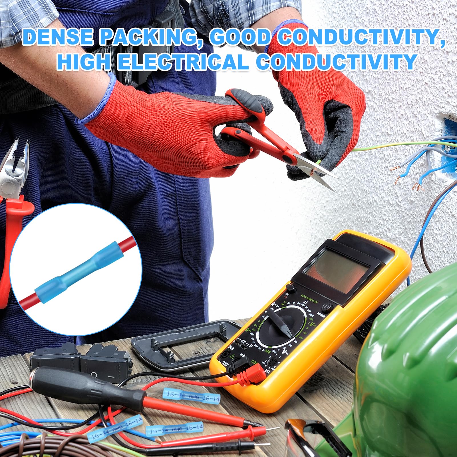 Produktbild von 50 Wasserdichte Quetschverbinder 16-14 AWG – Blau, Mit Schmelzkleber, Für Auto, Motorrad, Audio & Haushalt