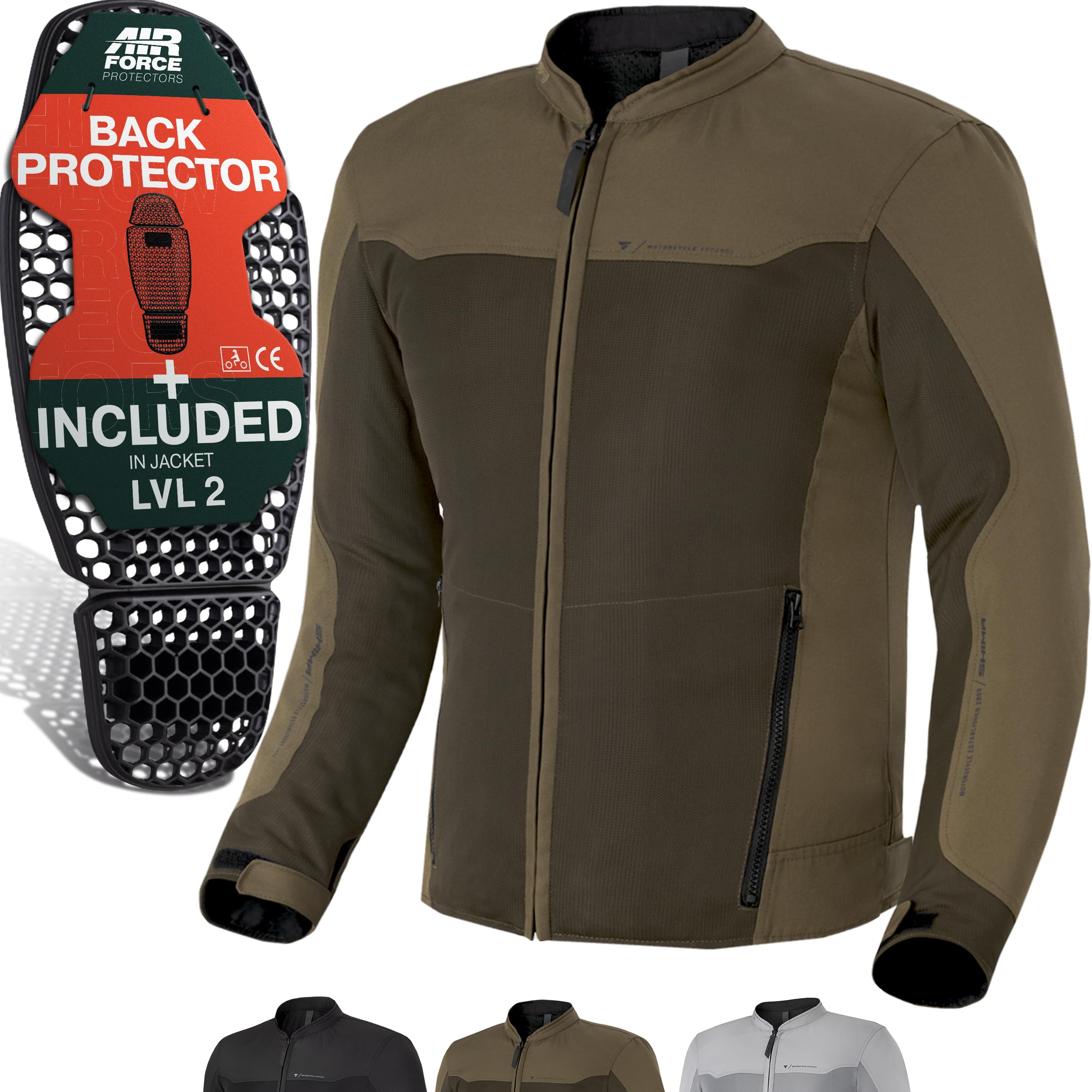 SHIMA OpenAir Motorbike Jackets for Men AirForce Back Protector Armour Riding Motorcycle Jacket Summer Mesh Bikers Ventilated Lightweight Armoured Textile Motorcycle (Mens, Brown, 3XL)