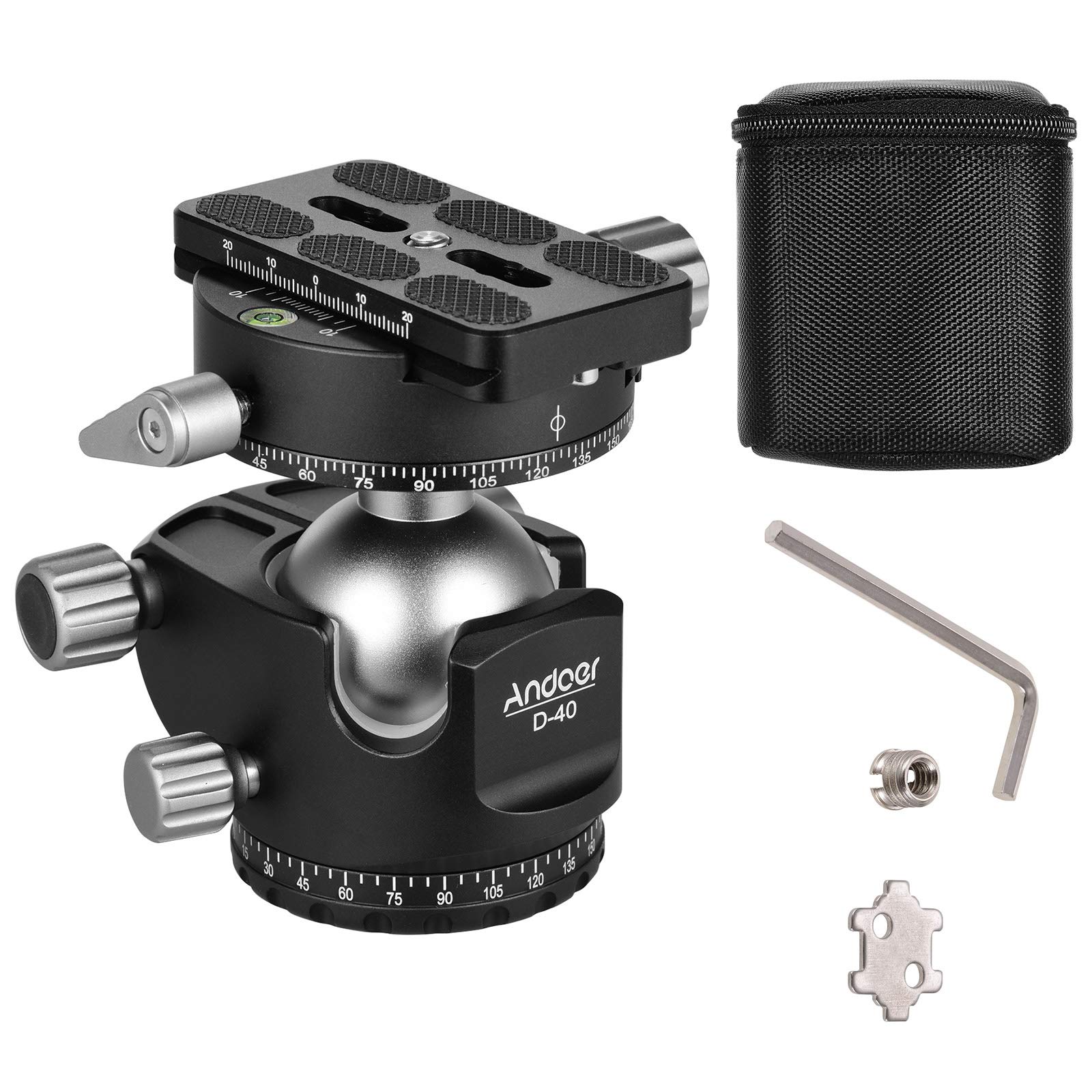 Andoer Testa a sfera panoramica, testa a sfera per fotocamera, design a U, centro di gravità basso, supporto per treppiede, monopiede, fotocamere DSLR-ILDC, portata massima 25 kg