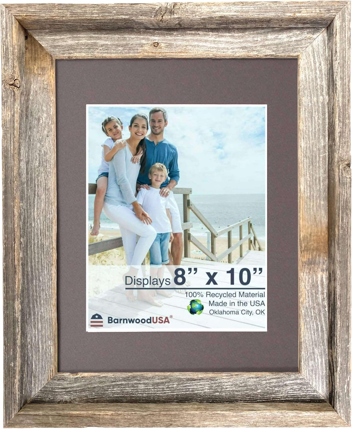 Rustic Barnwood Picture Frames – Reclaimed Wood Photo Frames – Wood Frame with Mat for Wall & Tabletop Display – Made in USA, Weathered Gray, 11x14 matted to display a 8x10, Weather Wood Mat