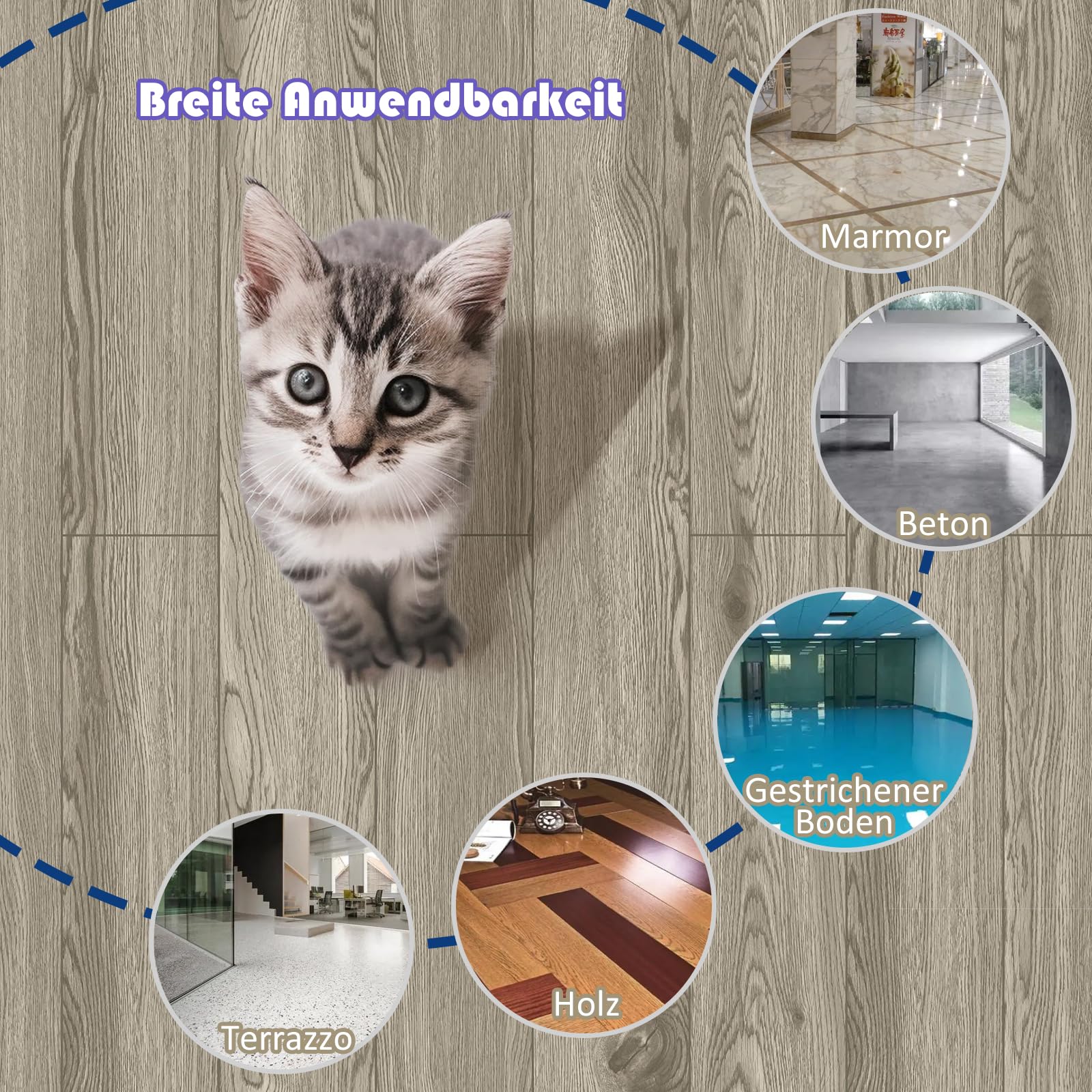Oxdigi PVC Bodenbelag Selbstklebende 3m², Holzoptik Vinylboden Bodenfliesen, Verdickende Bodenaufkleber für Eingangstür, Wohnzimmer, Küche, DIY Zuschneidbar Vinyl-Fußböden 60x500 cm