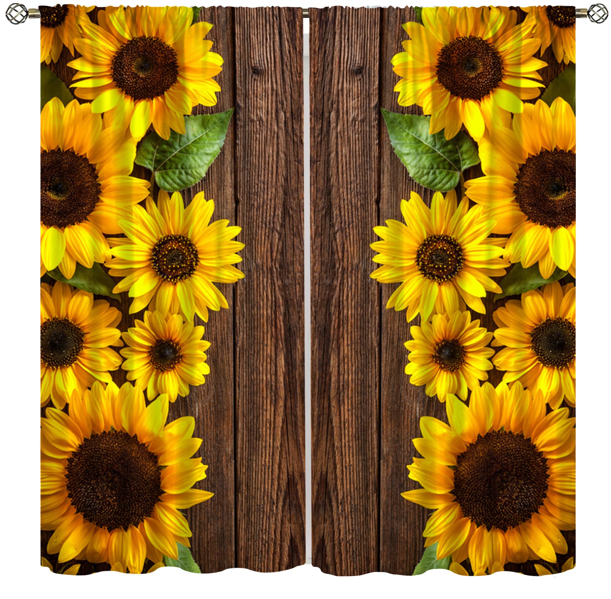 Sunflower Curtains, Vintage Farm Hand-Painted Newspaper Sunflower Field Bedroom Living Room Nursery Window Decorative Curtains 42x45in
