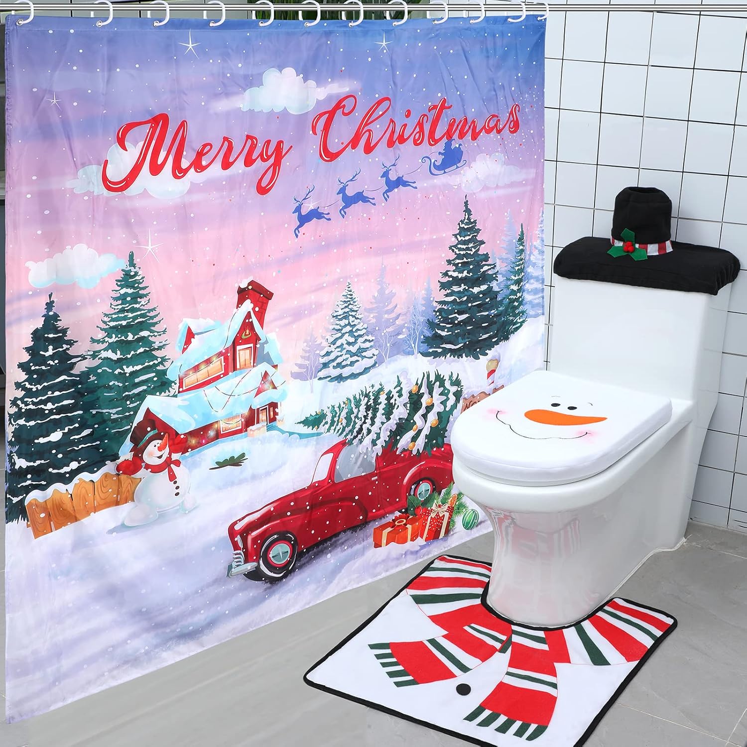 Moukeren 4 Pcs Christmas Toilet Seat Cover Set Christmas