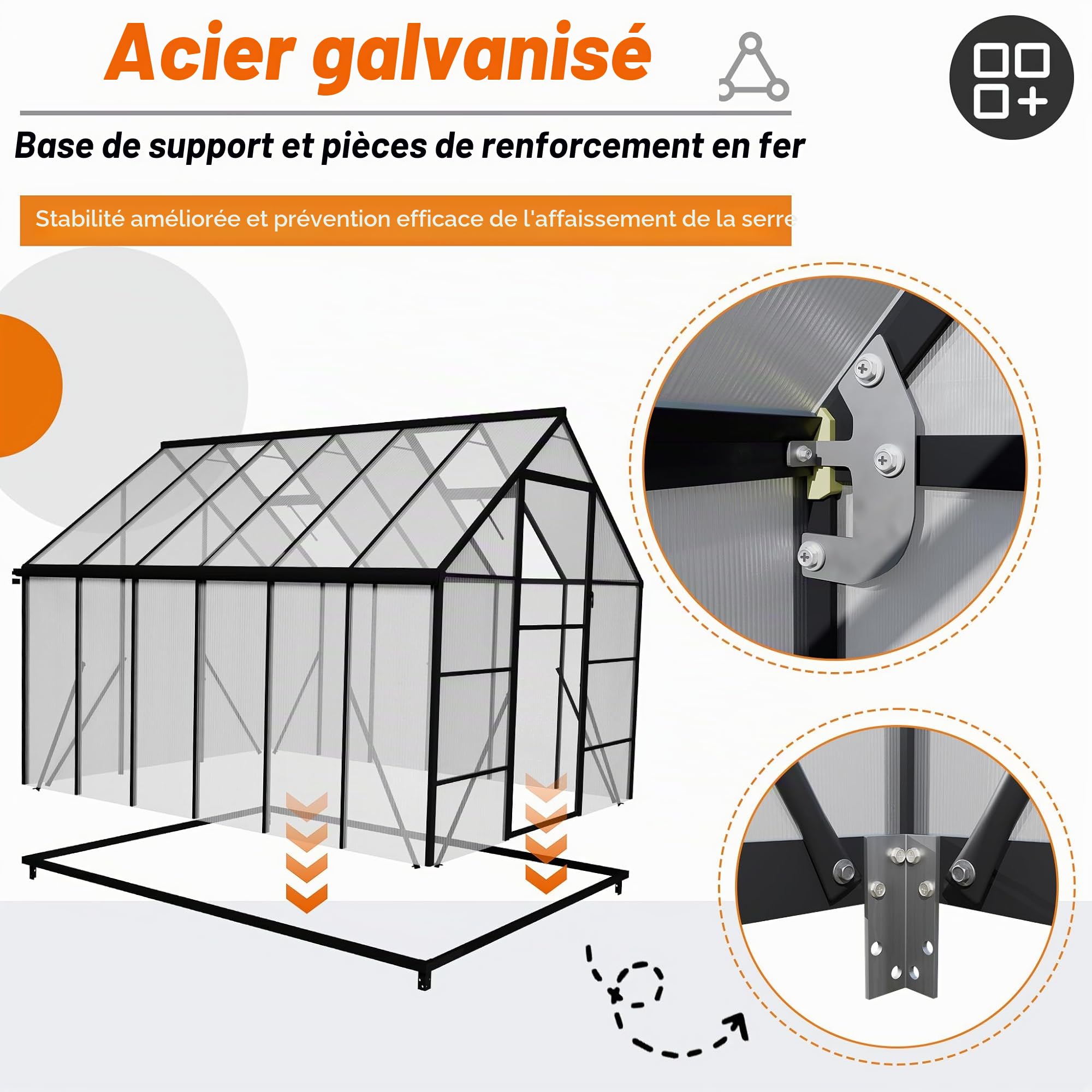 Serre en Aluminium avec PC Panneaux Transparent, Lucarne, Porte et Fondations, 335x170x195cm Hivernage Tente de Jardinage Accessible, Pépinière de Culture pour Jardin et l'extérieur