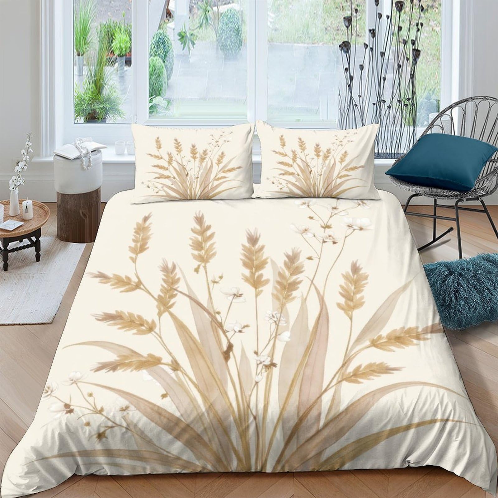 Ctjqhvkz Style-8 3D Printed Beige Botanical Fitted Sheet Microfiber Soft Decorative Grass Pattern Bed Cover For Bedroom Guestroom Single（135X200cm）