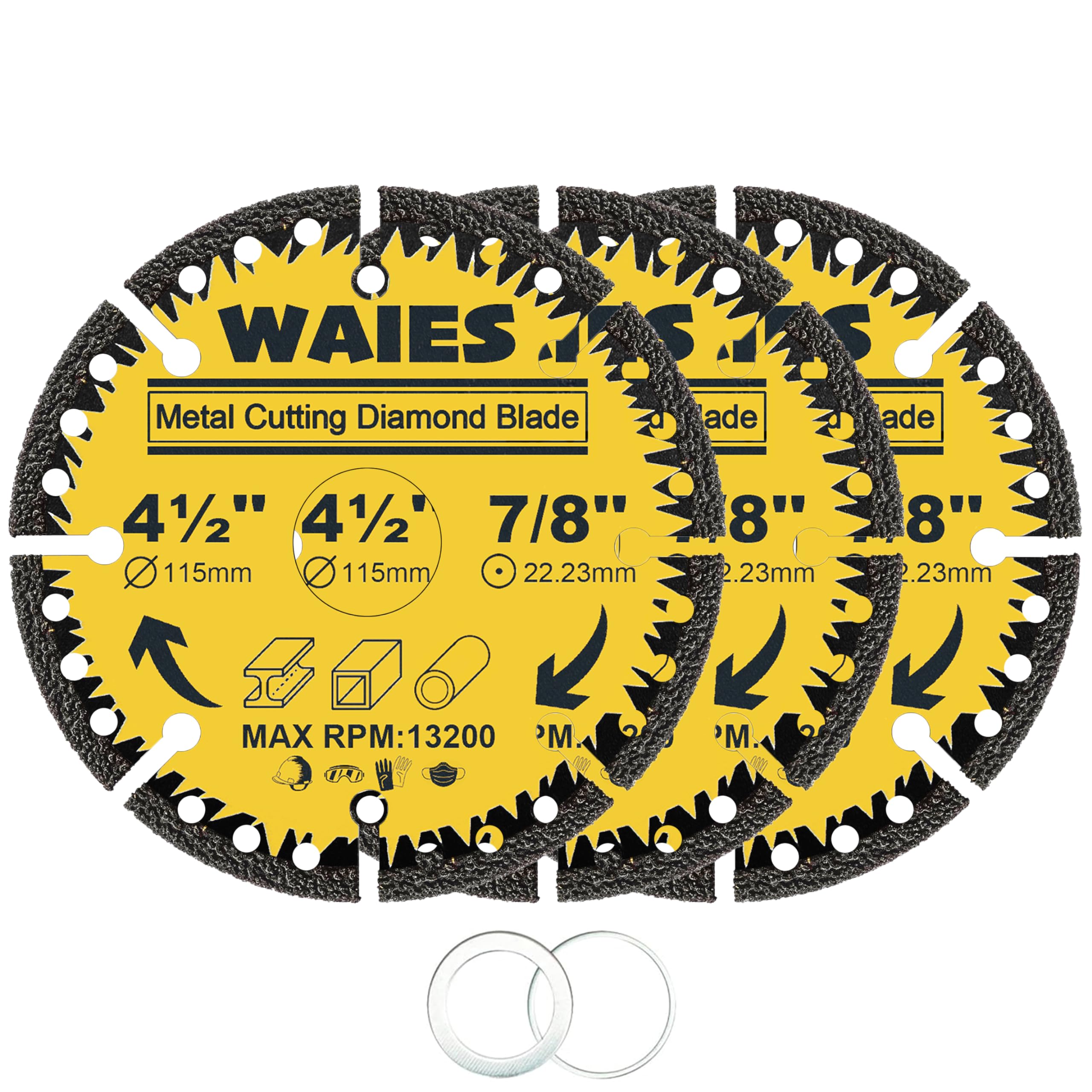 Waies 4-1/2 Inch Metal Cutting Diamond Blade for Angle Grinders, All Purpose Cut Off Wheels for Steel, Rebar, Sheet Metal, Angle Iron, Stainless Steel