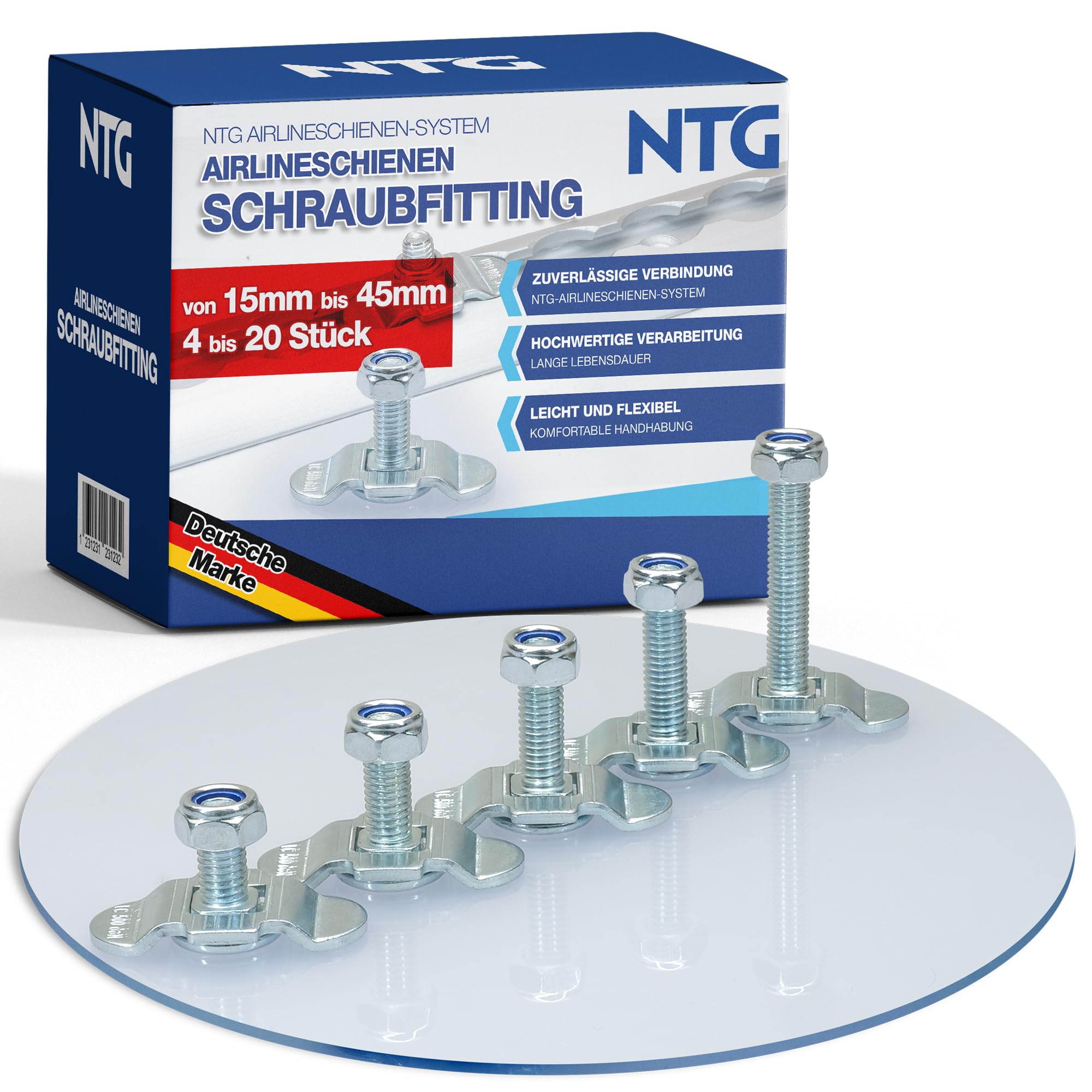 Schraubfitting für Airlineschiene (1-20 Stück) Fitting Single Endbeschlag - Set 20 Stück - 30 mm lang