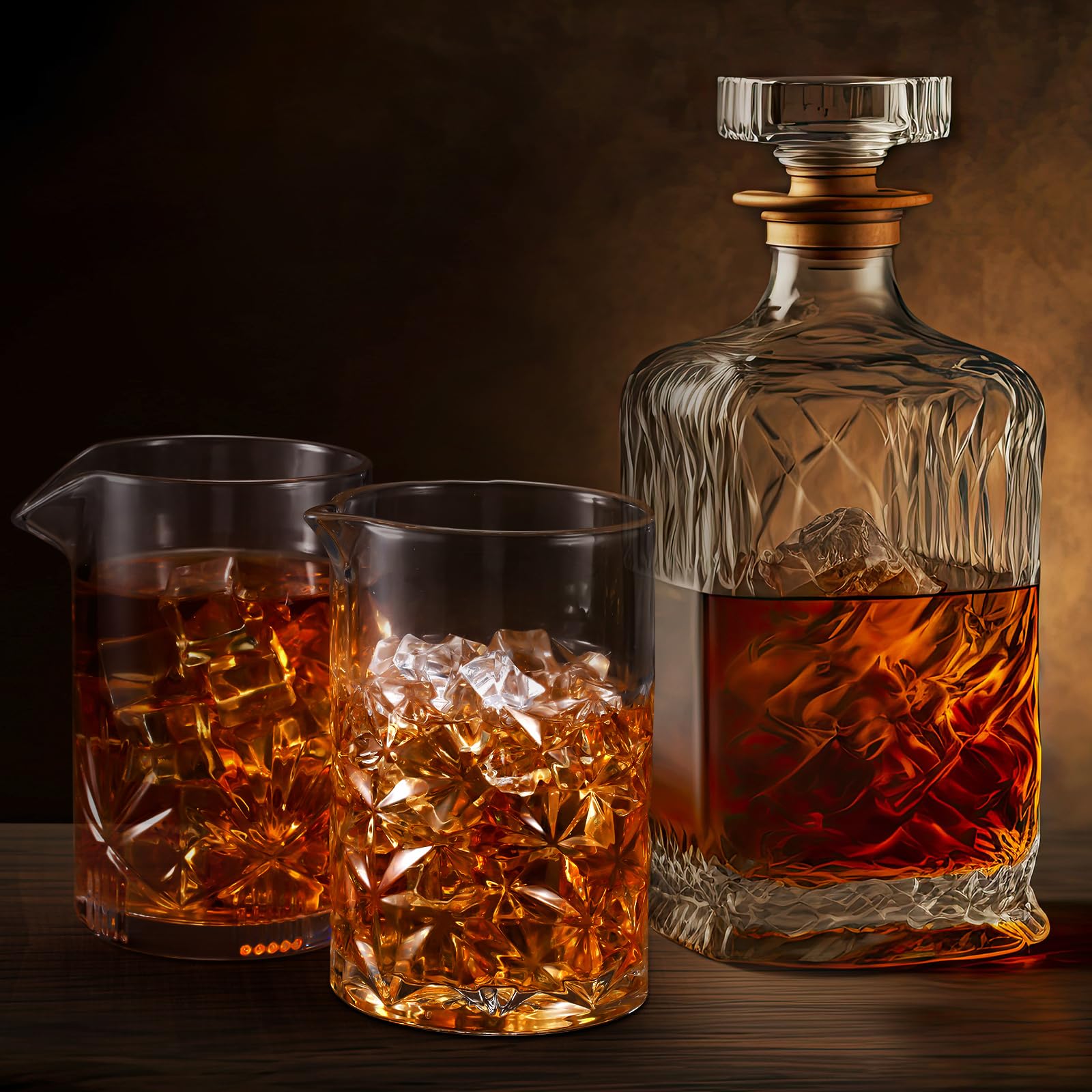 Inbagi 6 vasos mezcladores de cóctel de 680.4 g, vidrio mezclador, vidrio agitador, barra inferior gruesa, jarra de mezcla sin costuras para mezclar bebidas, accesorios de bar en casa, 6 estilos