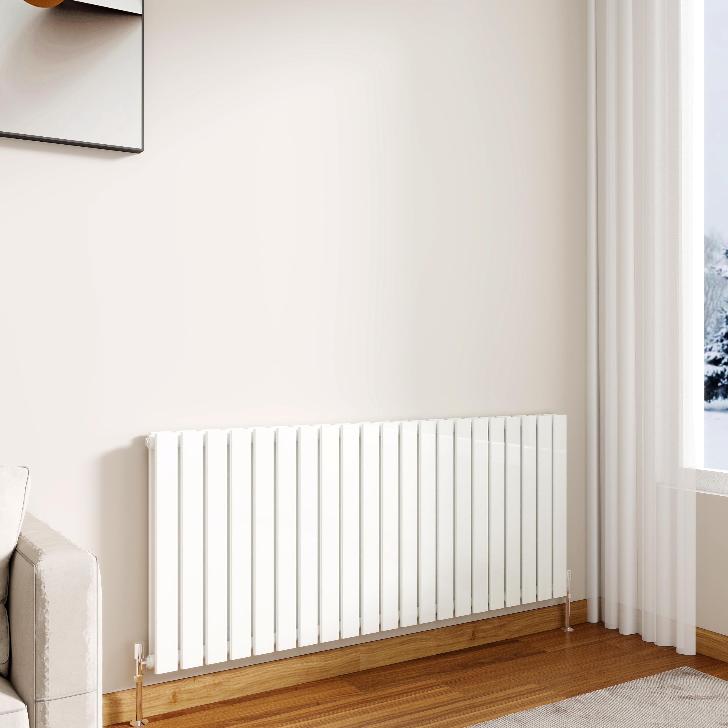 Modern Horizontal Flat Panel Radiator,600x1428mm Gloss White Double Stylish Panel Central Heating Heater, Perfect Efficient Hall Radiator, Traditional Wall Mounted Rads, Design for Bedroom, Office