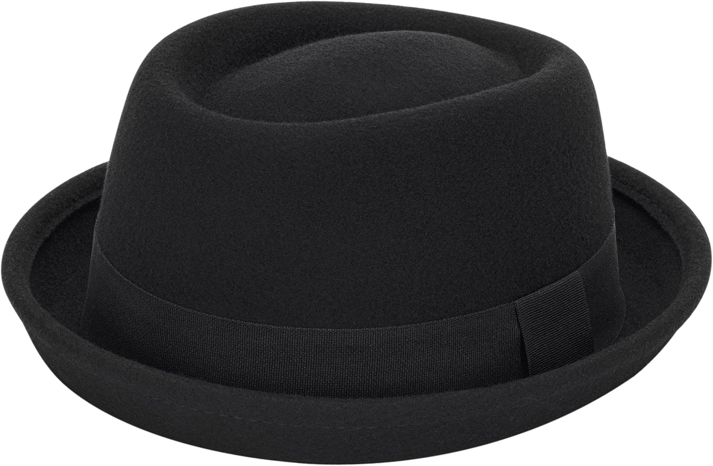 Womens Pure Wool Felt Cloche Hats Roll-up Brim Fedora Porkpie Hats Bowtie Noble Derby Hat S/M