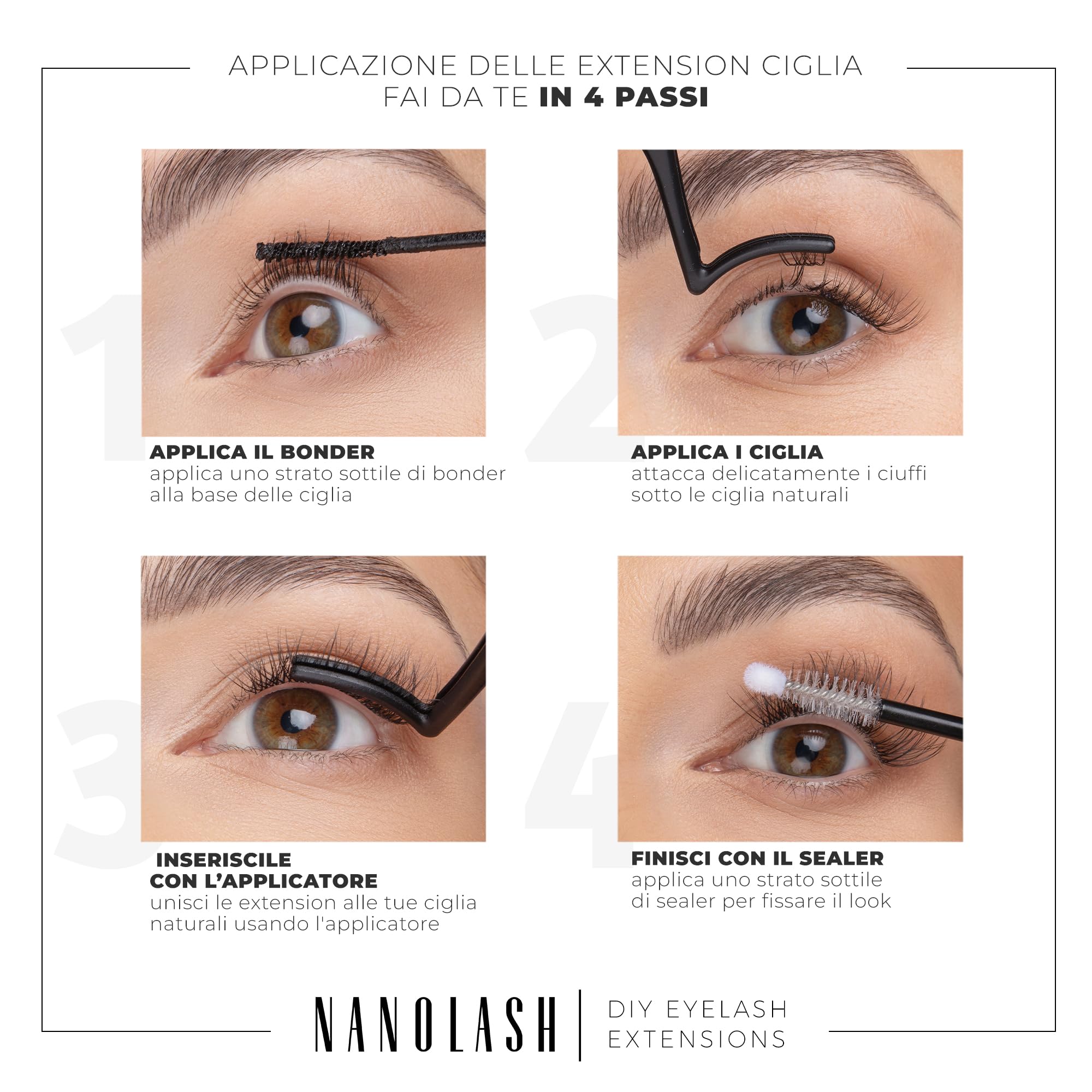 Starter kit per extension ciglia a grappolo a fai da te Nanolash - DIY kit completo per applicare le ciglia finte a casa, extension ciglia fai da te (Nero, CLASSY)