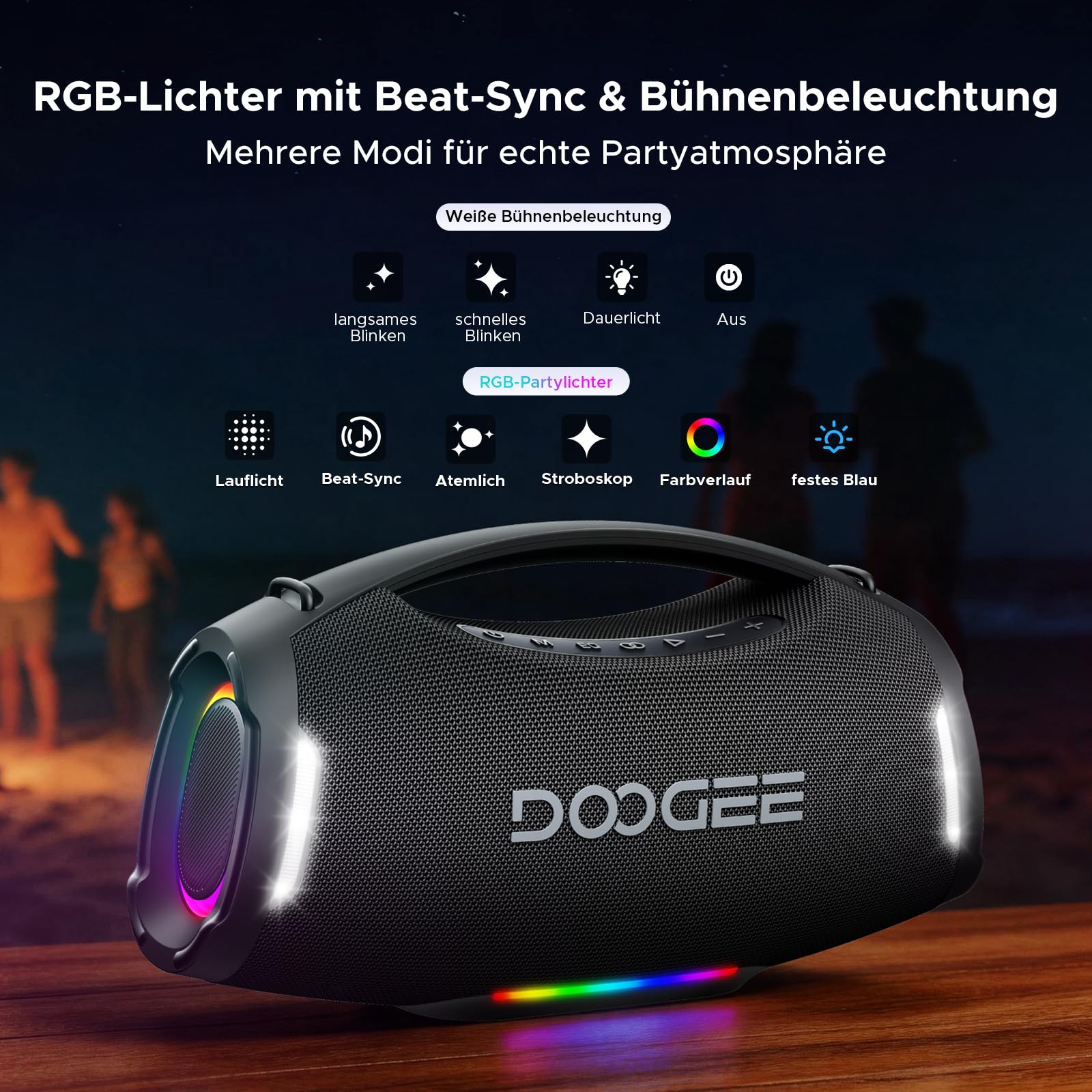 Wild Boom Pro Tragbarer Lautsprecher, 220W Subwoofer und 2+1 Stereoklang, IP55 Wasserdicht und stoßfest, 14 Std Akku, Integrierte Powerbank+Mikrofon, USB/TF-Karte/AUX mit Tragegriff, Schwarz