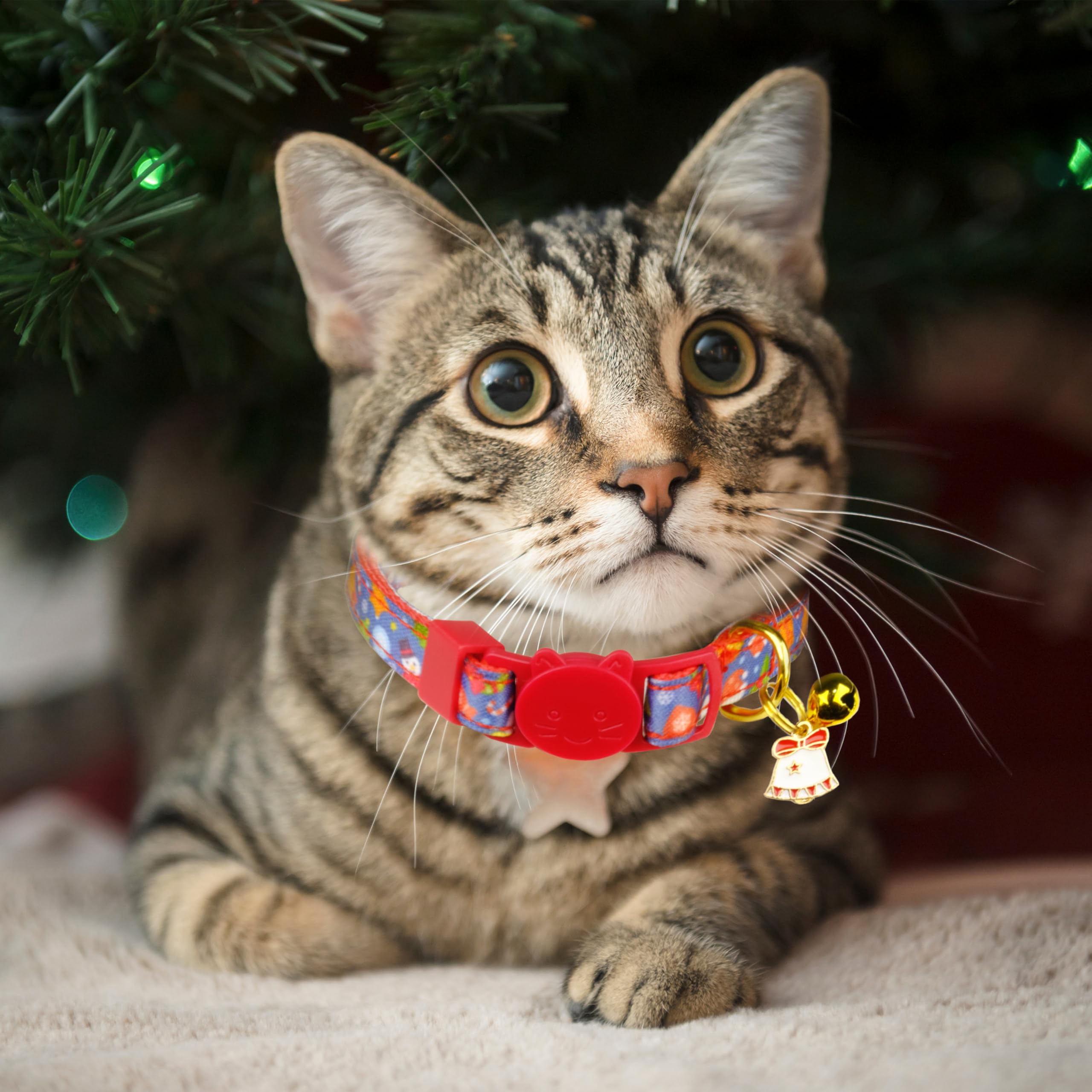 Christmas Cat Bow Tie Collar with Bell, 2 Pack Holiday Kitty Kitten Santa and Snowman Collar for Male Female Girls Boys