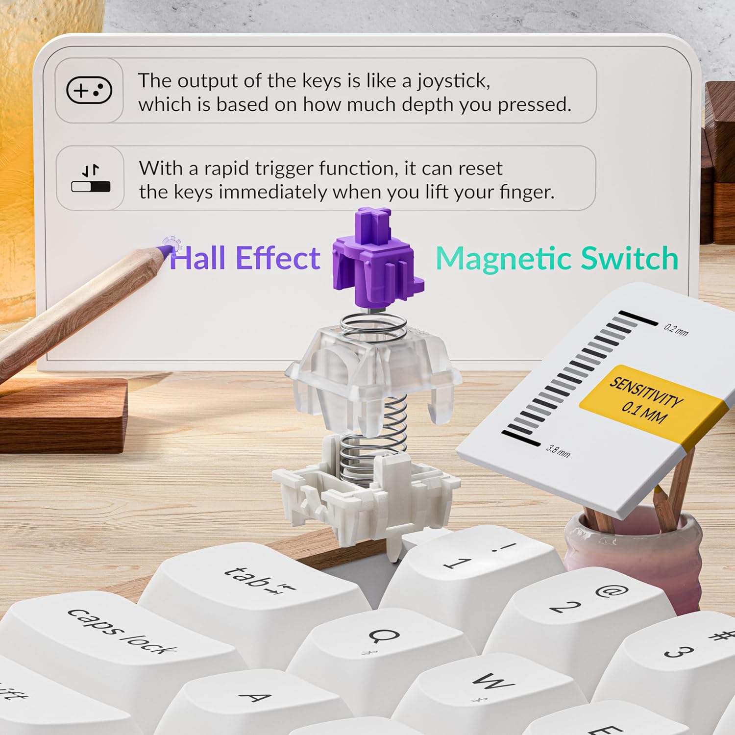 Keychron K6 HE Magnetic Keyboard, 65% Wireless Gaming Keyboard, 1000Hz 2.4GHz & Bluetooth, Adjustable Actuation & Rapid Trigger, Double-Shot PBT, Aluminum/Wood Frame, for Mac Windows