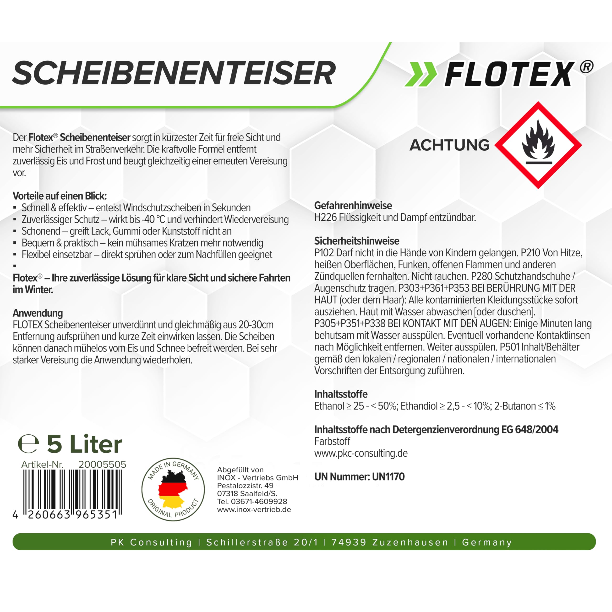 Scheibenenteiser Auto (4x5L) hochwirksam & ohne Kratzen | Scheibenfrost Enteiser Auto verhindert zuverlässig Wiedervereisung | Scheiben EIS Entferner sehr effektiv bis -40°C | Made in Germany