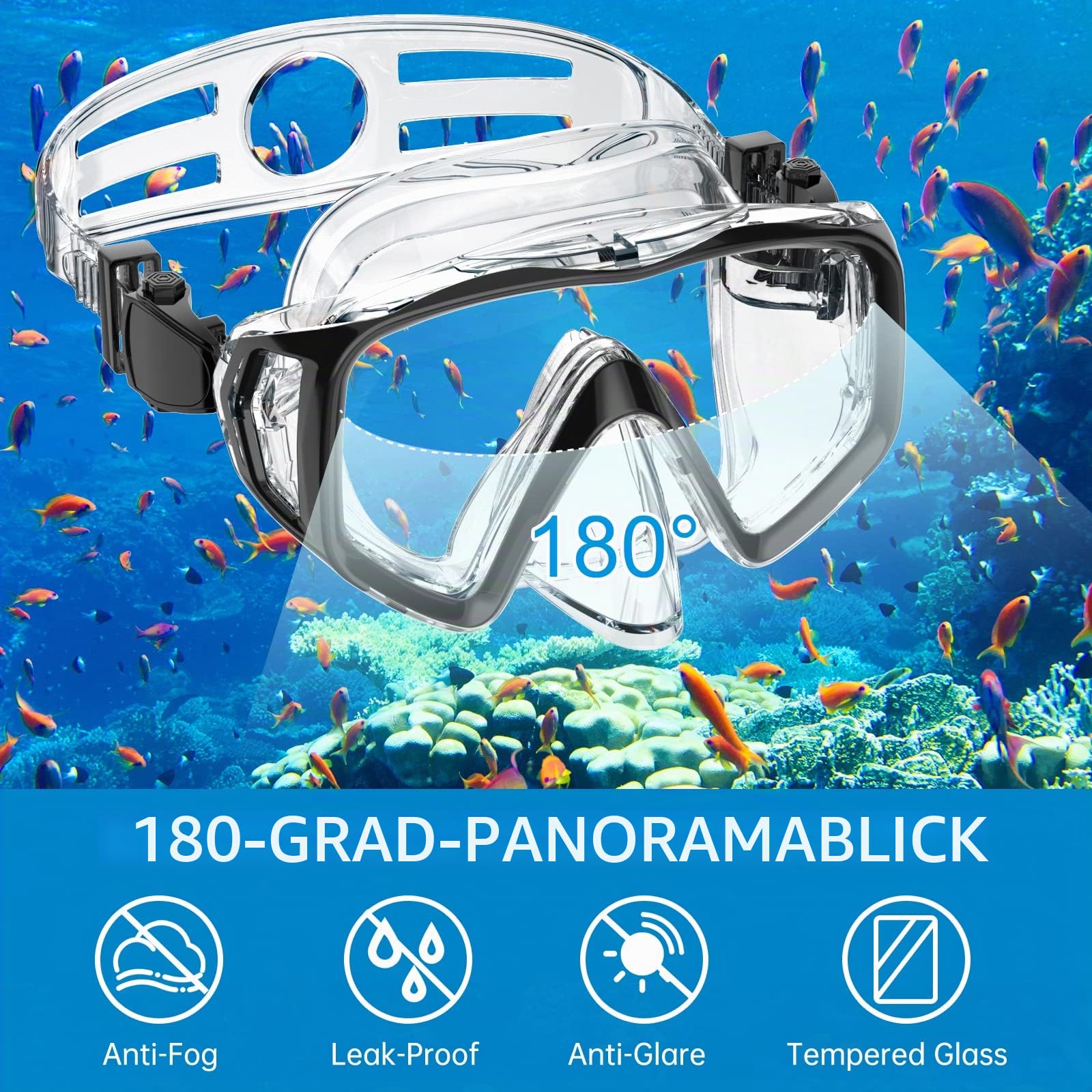 Schnorchelset Erwachsene, Schnorcheln Set mit Taucherbrille und Dry Schnorchel für Herren und Damen, Anti-Leck & Anti-Fog Tauchmaske aus Gehärtetem Glas für Tauchen, Schnorcheln und Schwimmen