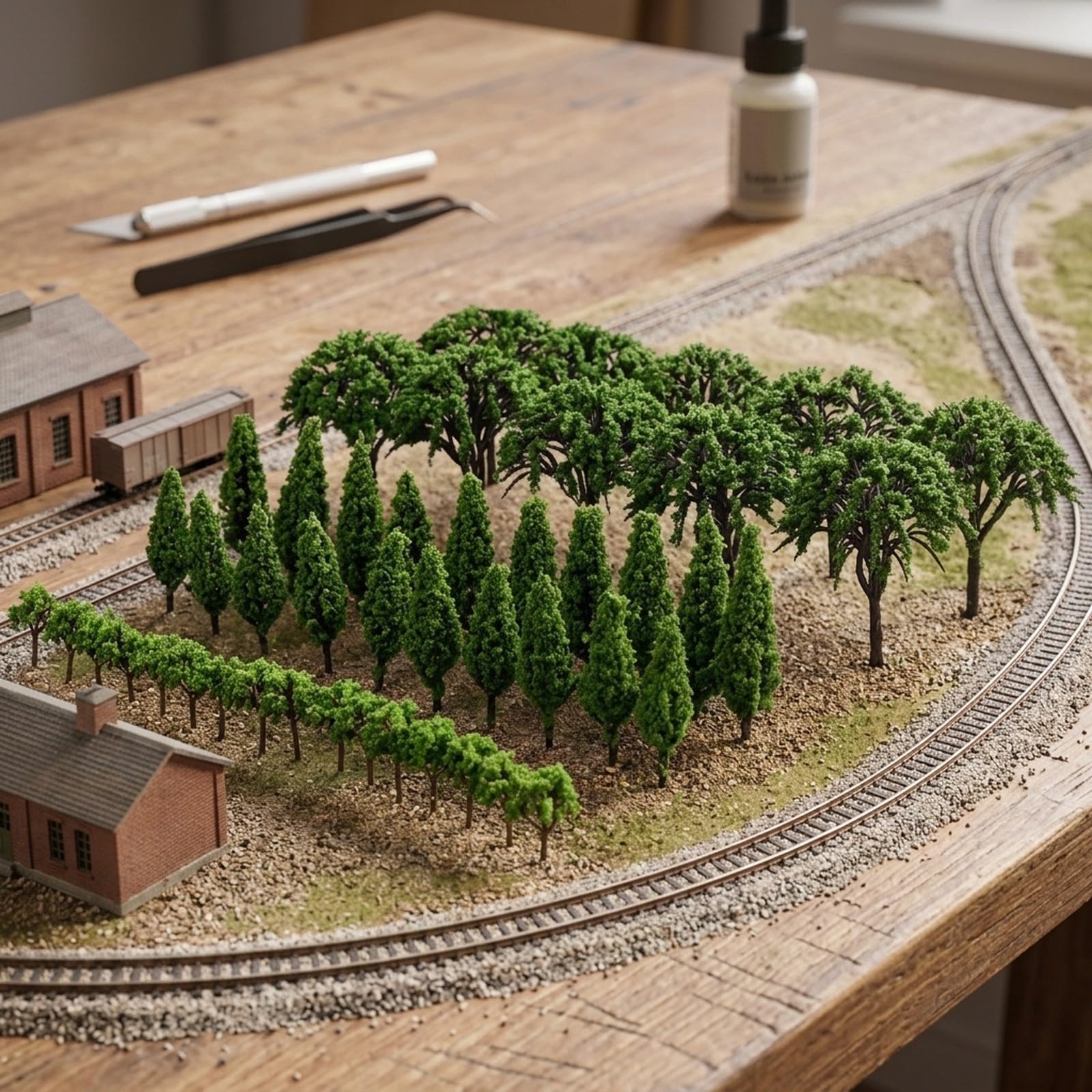 Miniaturowe drzewka do modelu kolejki, realistyczne szczegóły (A)