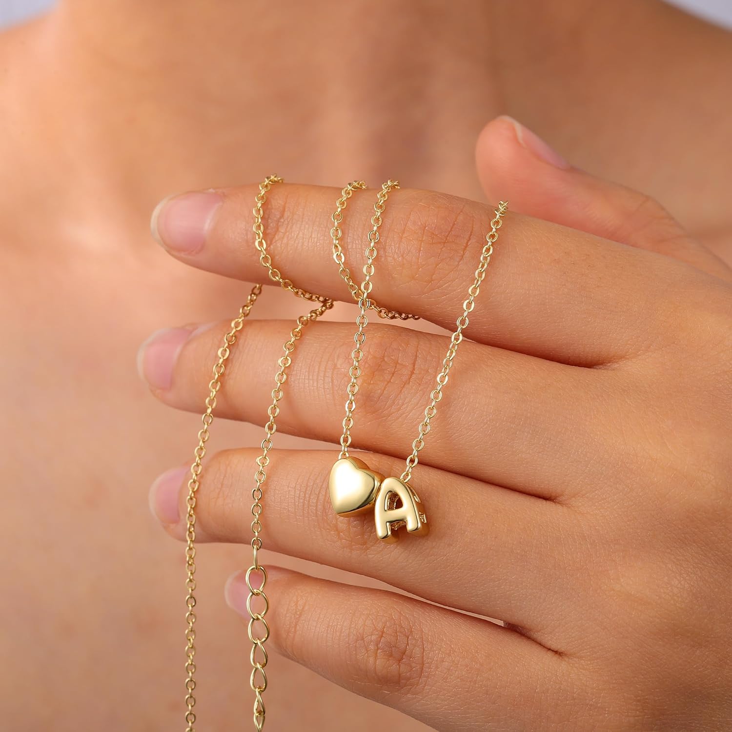 M MOOHAM Valentines Gifts for Kids Her - Heart Initial Necklaces for Women Girls 14K Gold Plated Tiny Heart Necklace Jewelry for Kids Personalized Birthday Gifts for Teen Girls Trendy - Image 4