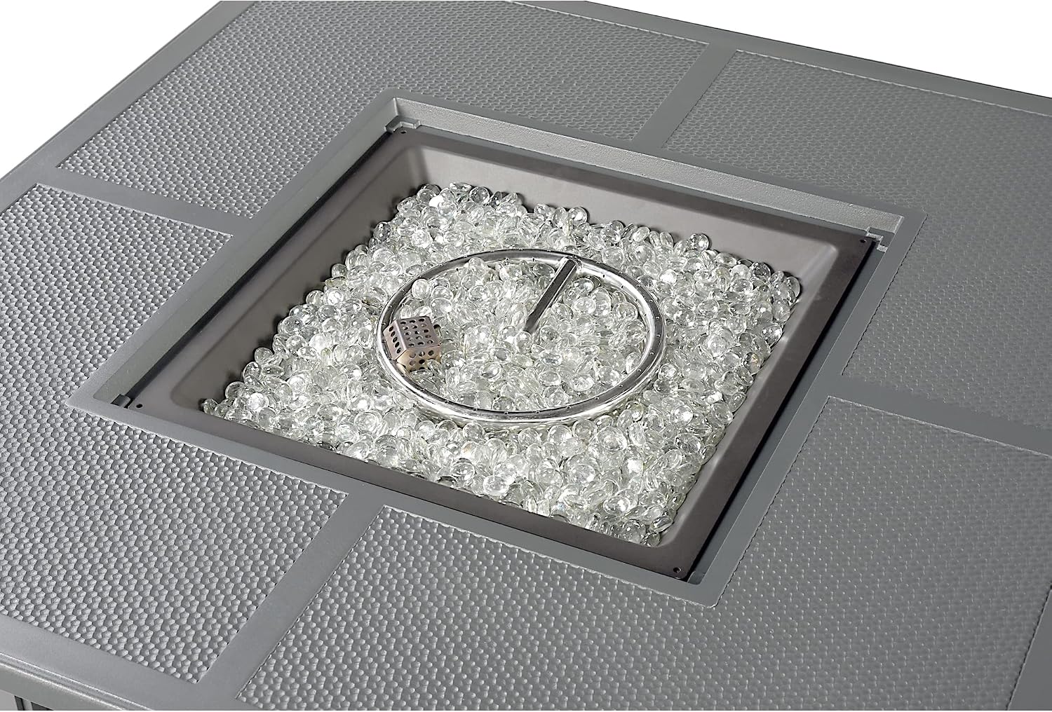 Oakland Living Square 42 in. x 42 in. Aluminum Propane Fire Pit Table with Glass Beads, Two Covers, Lid, 57,000 BTUs in Grey Finish