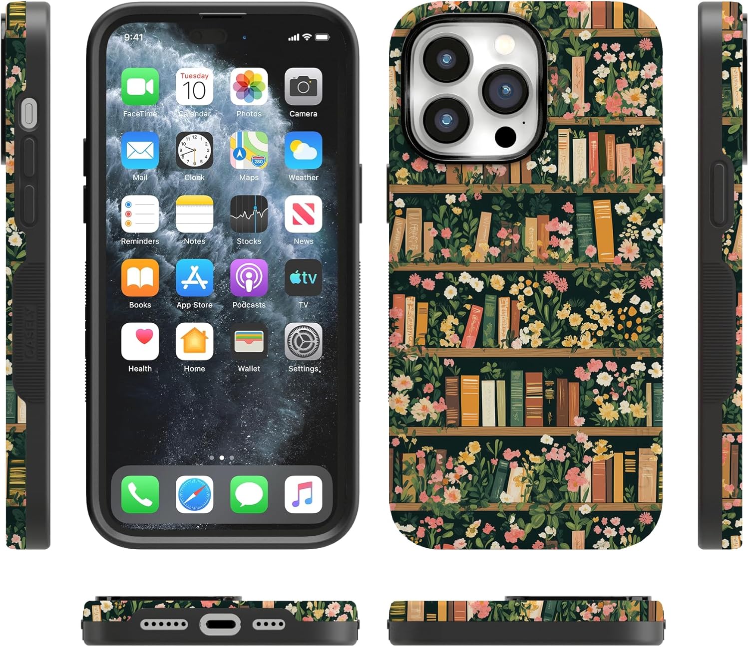 Casely iPhone 14 Pro Case | Book Nook | Floral Library | Bold Protective Design | Compatible with MagSafe