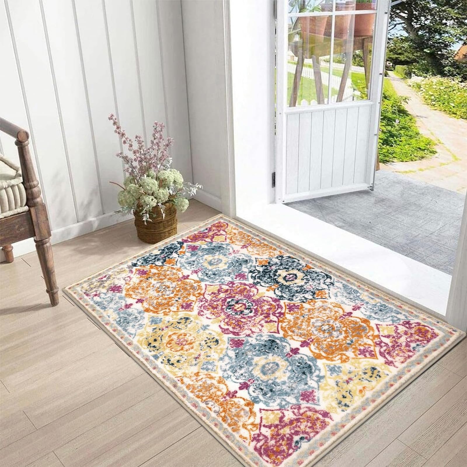 Indoor Door Mat 60 x 90cm Machine Washable Soft Doormats-with Non Slip Rubber Backing-Floor Mat Front Door Soft Mud Trapper Rug Doormat for Entrance Kitchen Home Deco, Colorful