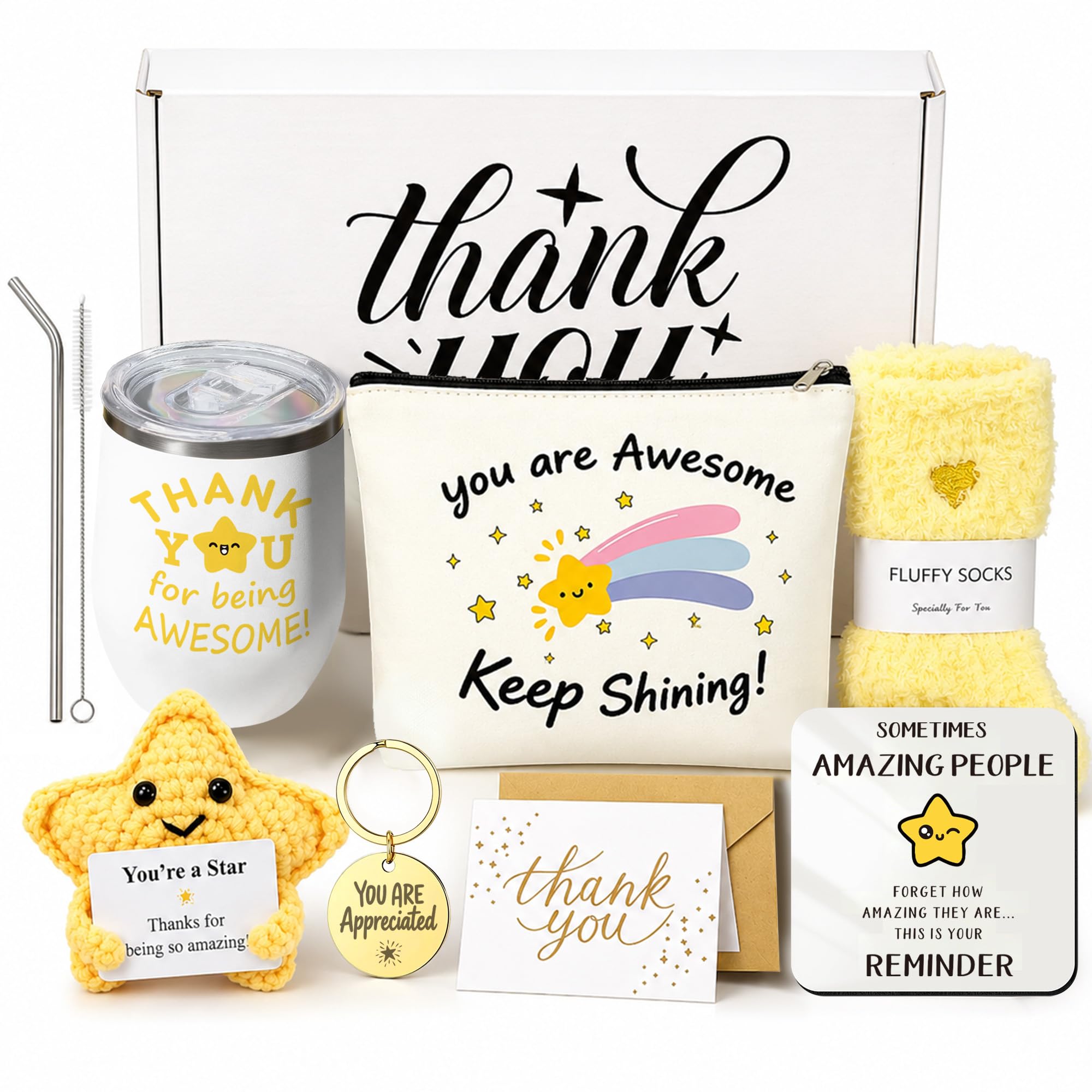 MerriBox Thank You Gifts for Women – Tumbler, Crochet Star, Cosmetic Bag, Socks, Coaster, Keyring & Greeting Card | Thank You Gift, Appreciation Gifts for Teacher, Colleagues, Friends, Nurse