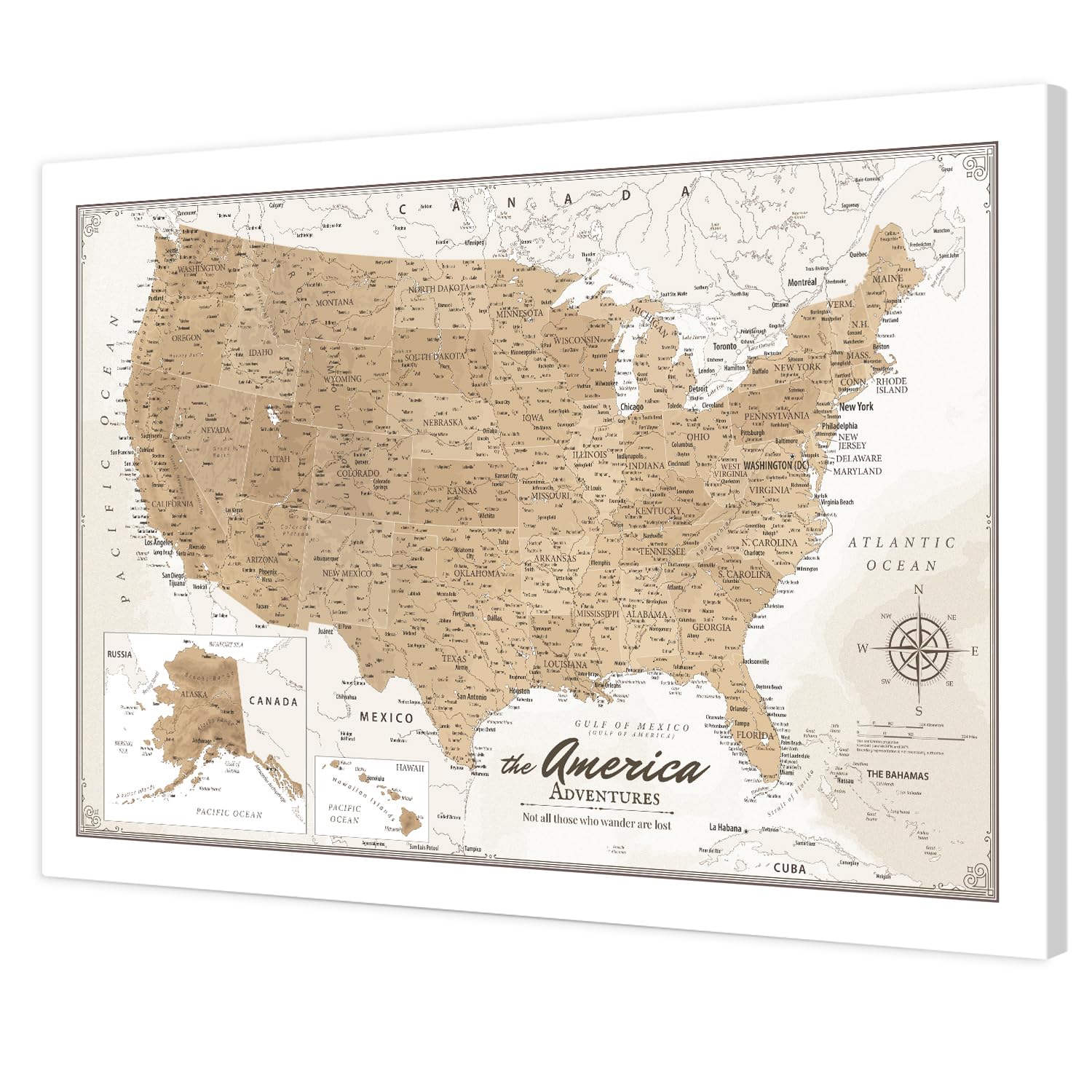 IPIC Vintage US Travel Map with Pins, USA Map Pin Board, Size 24x16 in