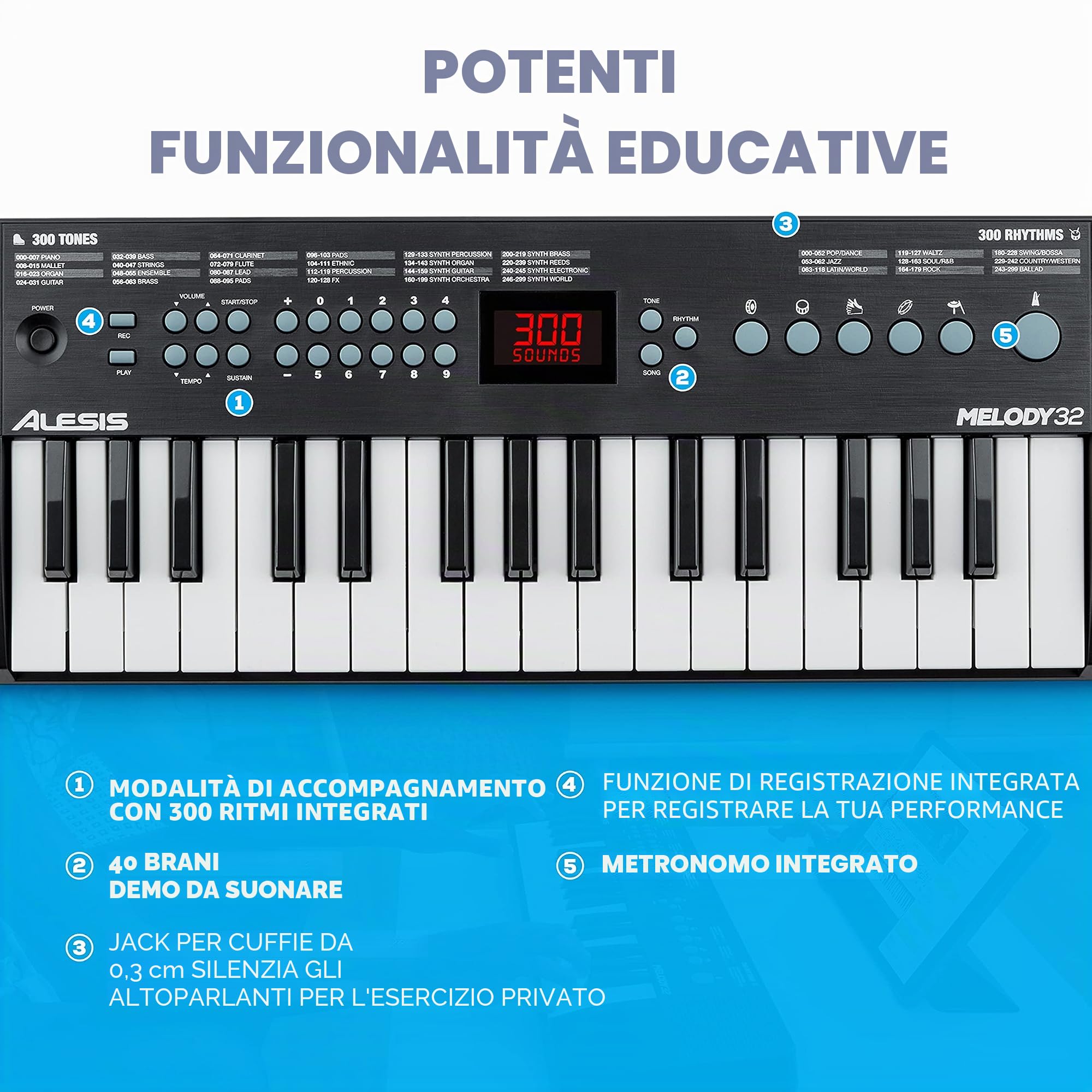 Alesis Melody 32 + M-Audio HDH40 – Pianola Portatile Per Scuola Media Tastiera Musicale a 32 tasti con casse + Cuffie Over Ear chiuse con archetto flessibile e cavo da 2,7 m