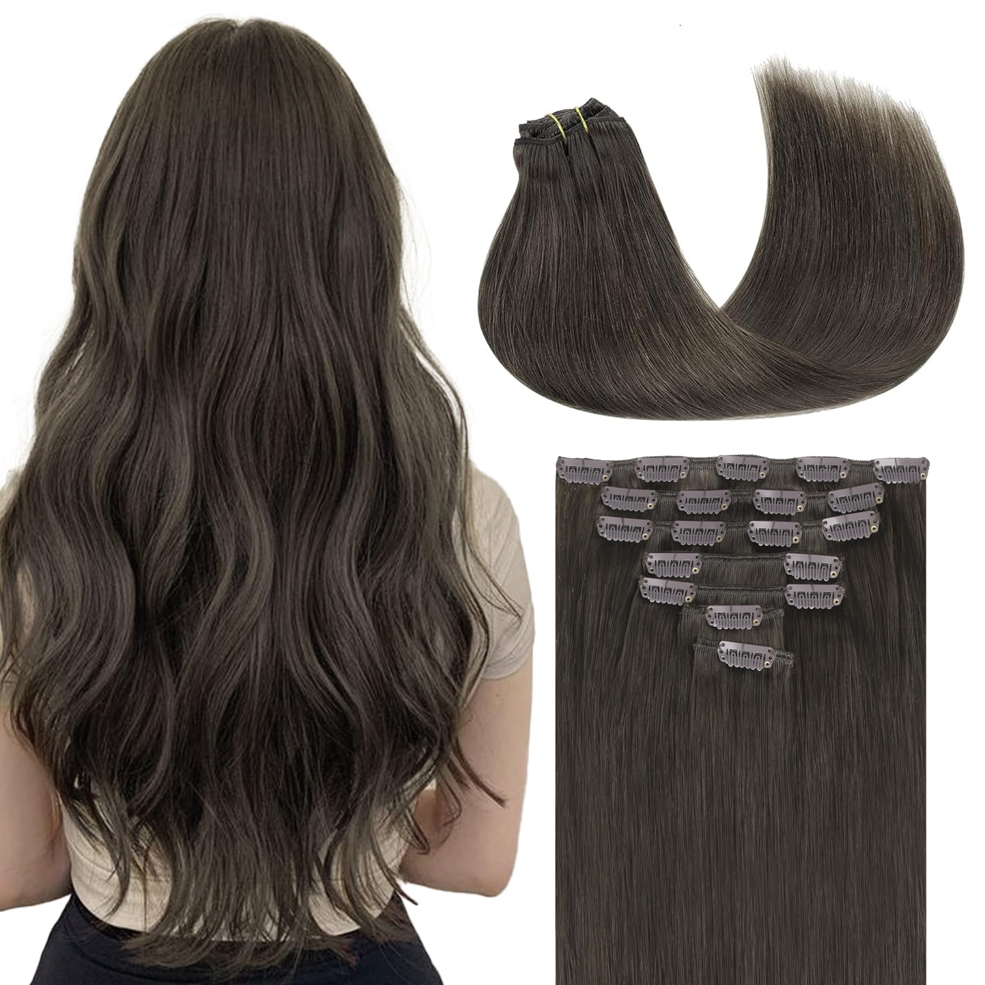 GOO GOO Clip in Extensions Echthaar, Echthaar Extensions Clip