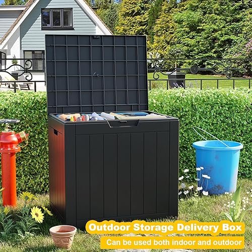 Miniatura 6 de Caja de almacenamiento para exteriores de 30 galones, impermeable, caja de resina para terraza, con cerradura, para muebles de patio, jardín (color