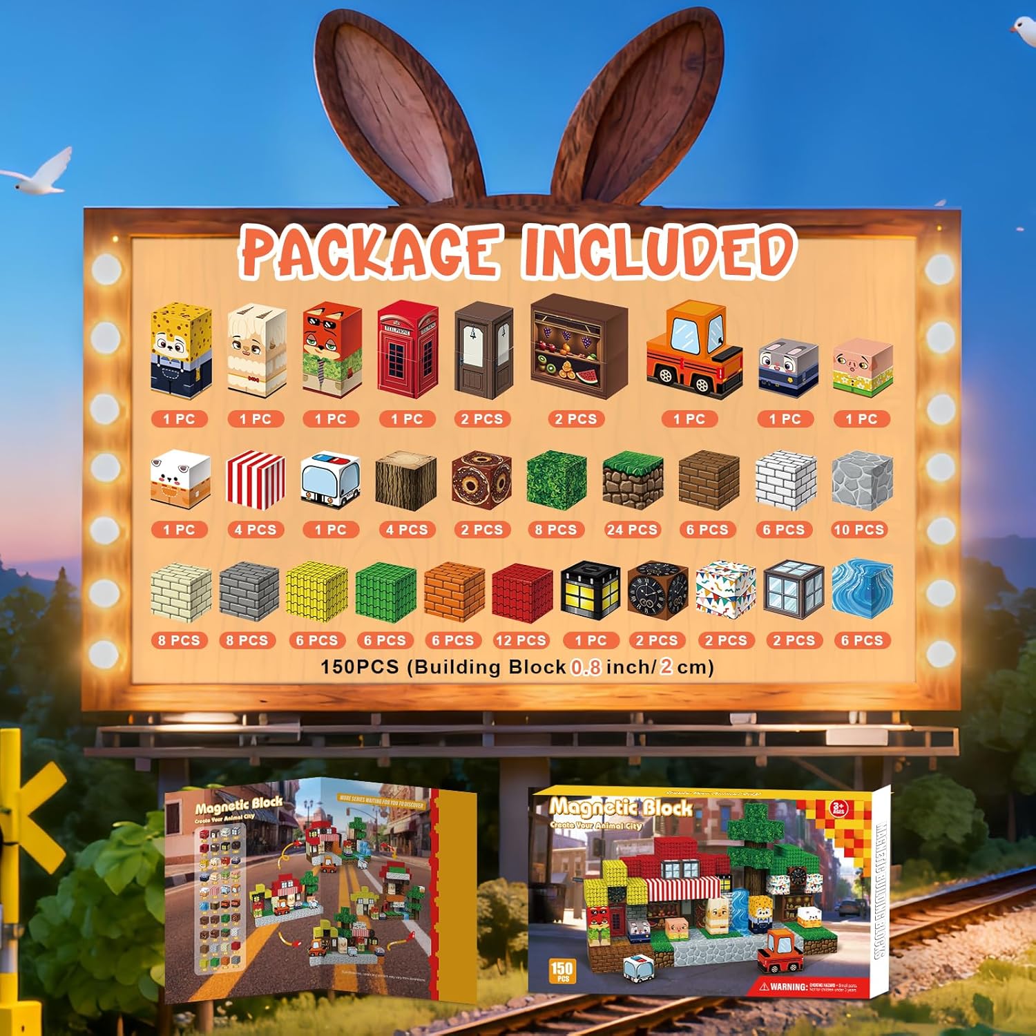 150PCS Magnetic Blocks, Magnet Cubes for Kids, Magnetic Building Blocks with Animals City Blocks, STEM Montessori Stacking Magnets for Kids, Birthday Gifts for Boys and Girls Age 3+ Years Old